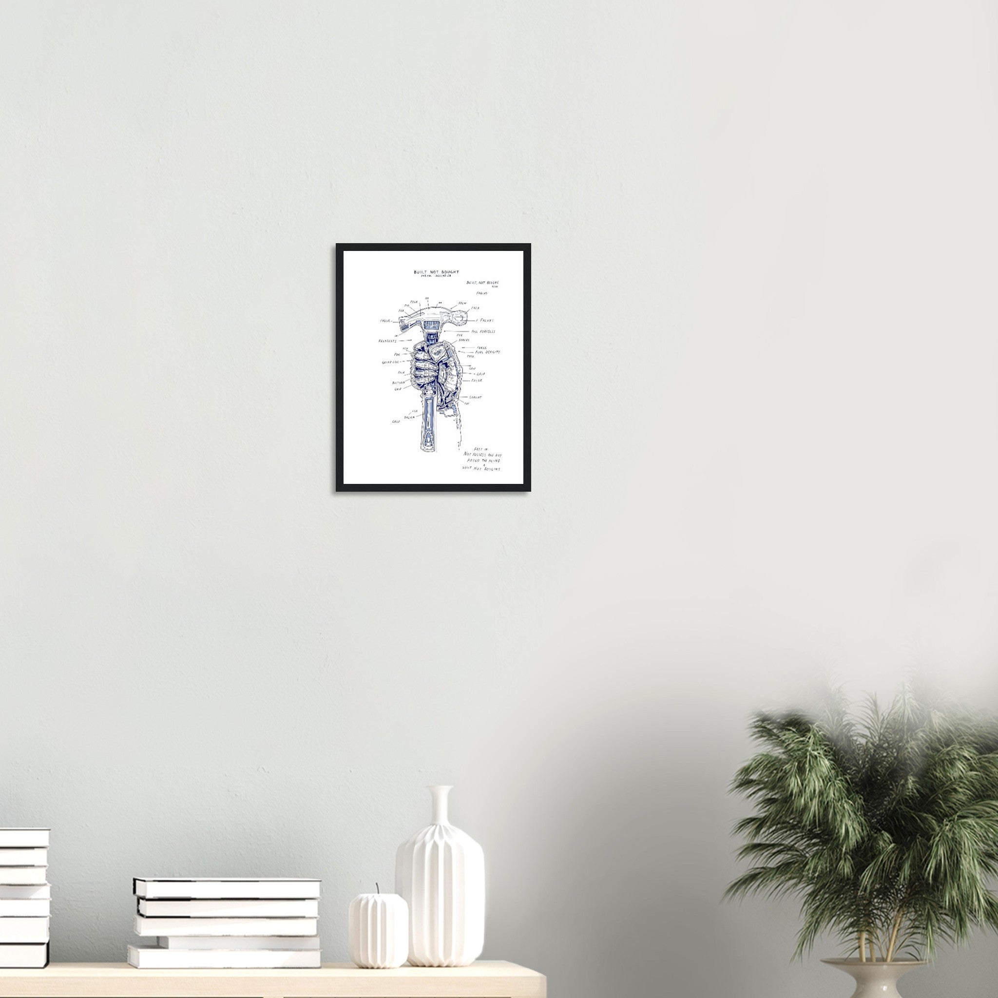 Builder Patent Drawing Hands Framed Print Wall Art Ready to Hang UK Framed Art Print — detail view | Wild Thread Co