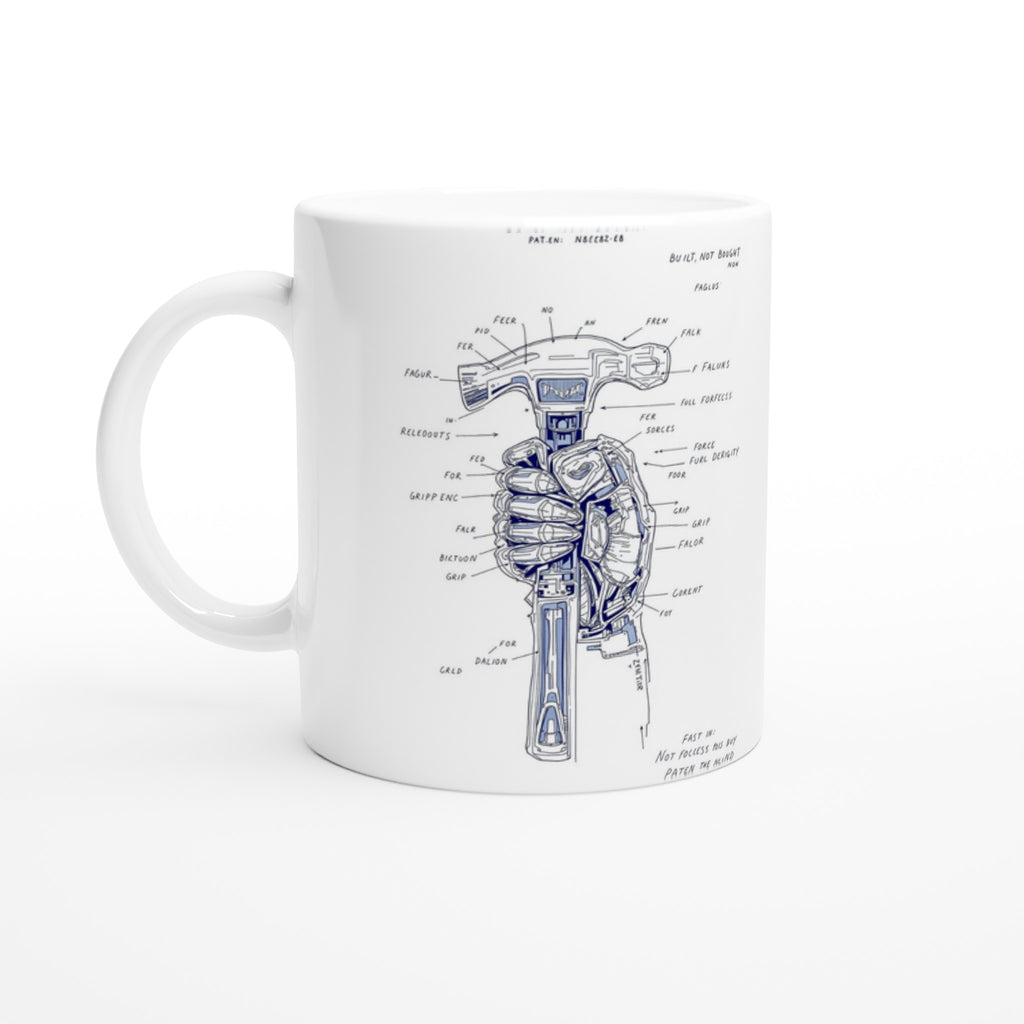 Builder Patent Drawing Hands Coffee Tea Ceramic 11oz Mug — detail view | Wild Thread Co