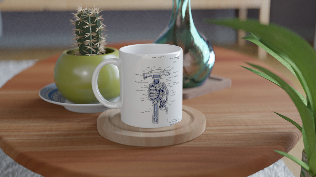 Builder Patent Drawing Hands Coffee Tea Ceramic 11oz Mug — detail view | Wild Thread Co