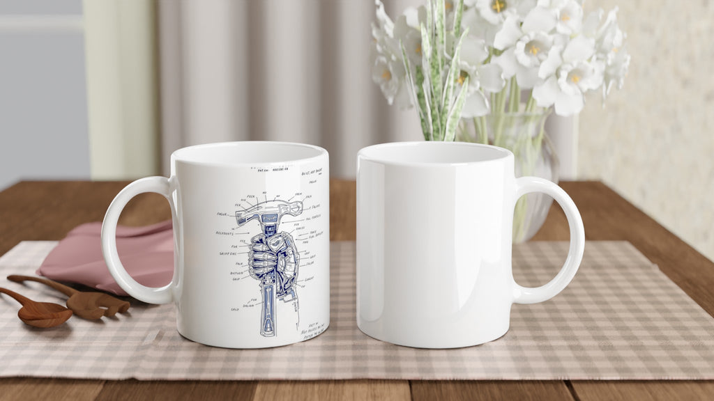 Builder Patent Drawing Hands Coffee Tea Ceramic 11oz Mug — detail view | Wild Thread Co
