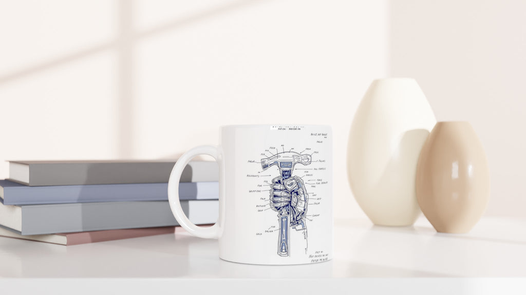 Builder Patent Drawing Hands Coffee Tea Ceramic 11oz Mug — detail view | Wild Thread Co