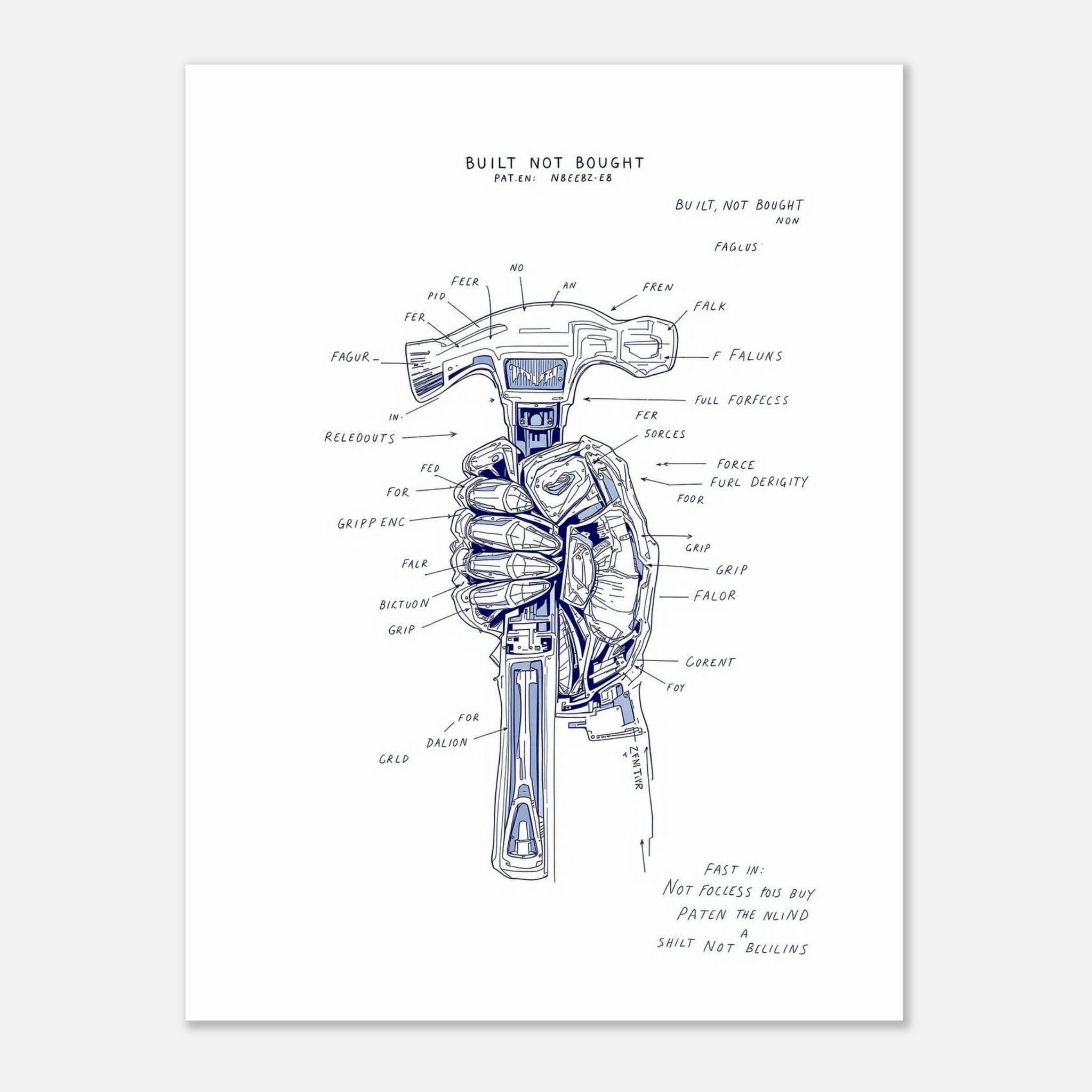 Builder Patent Hand Drawing A1 Art Wall Art UK Art Art Print Art Print — detail view | Wild Thread Co