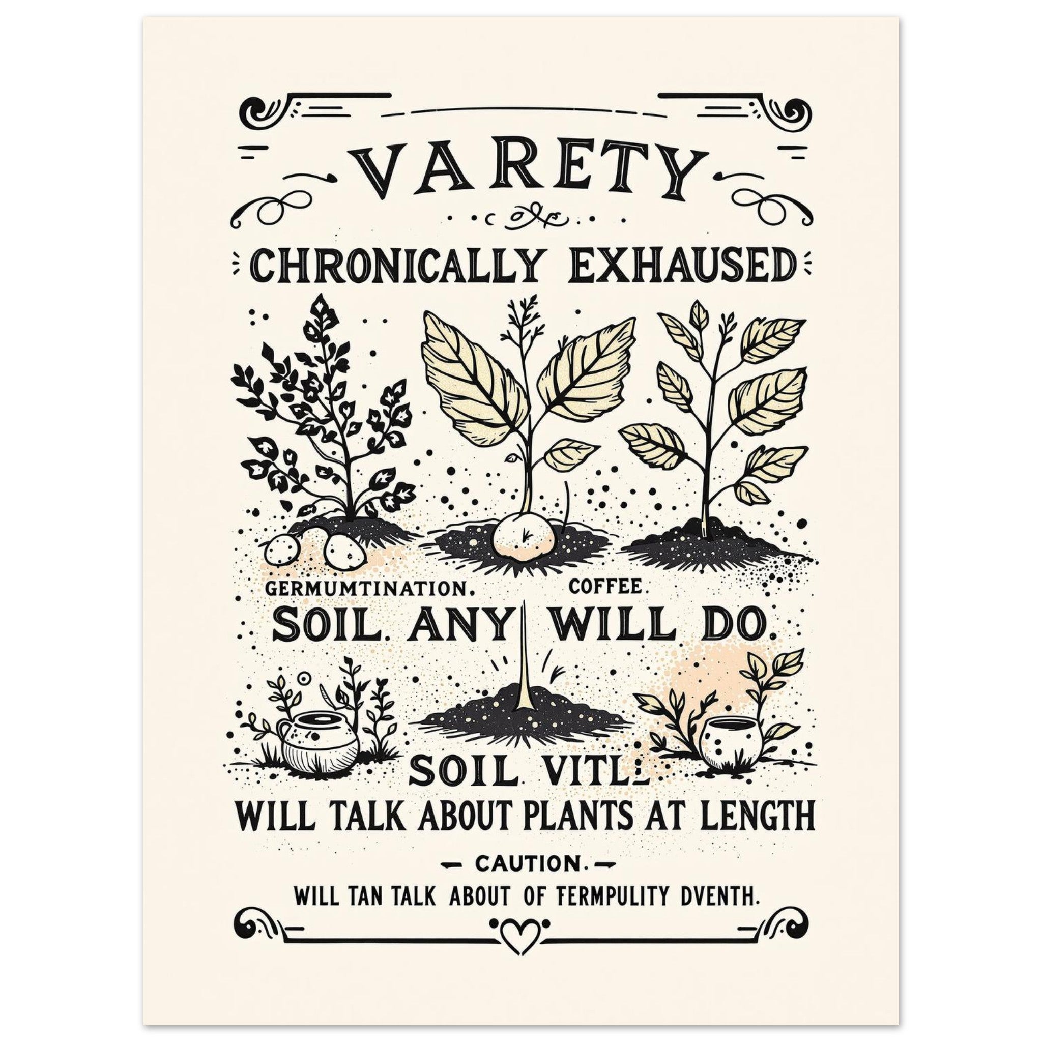 Chronically Exhausted Gardener Gift Art Wall Art UK Art Art Print Poster Wall Ar Art Print — detail view | Wild Thread Co