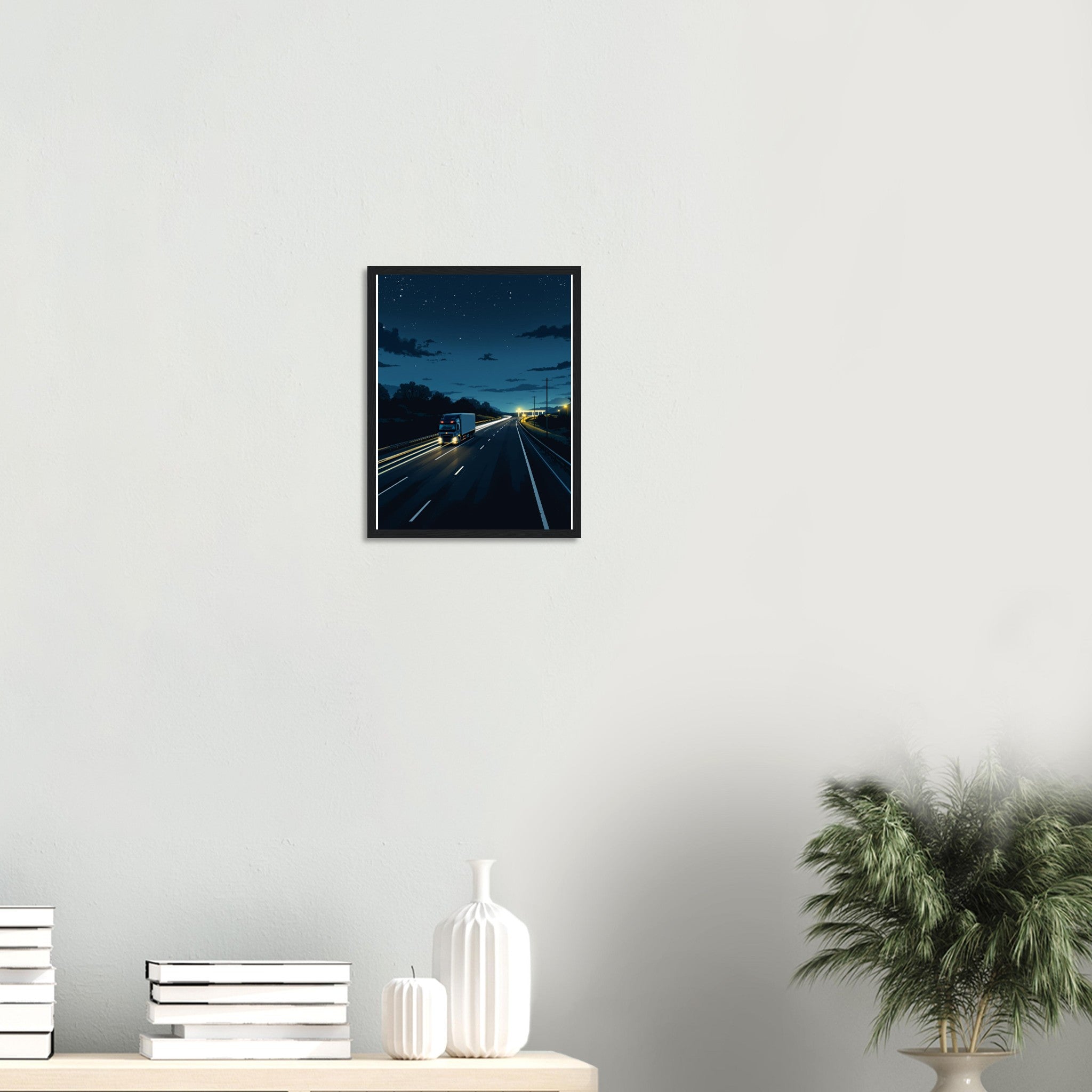 Lorry Driver Night Motorway Wall Art Ready to Hang UK Framed Art Print — detail view | Wild Thread Co