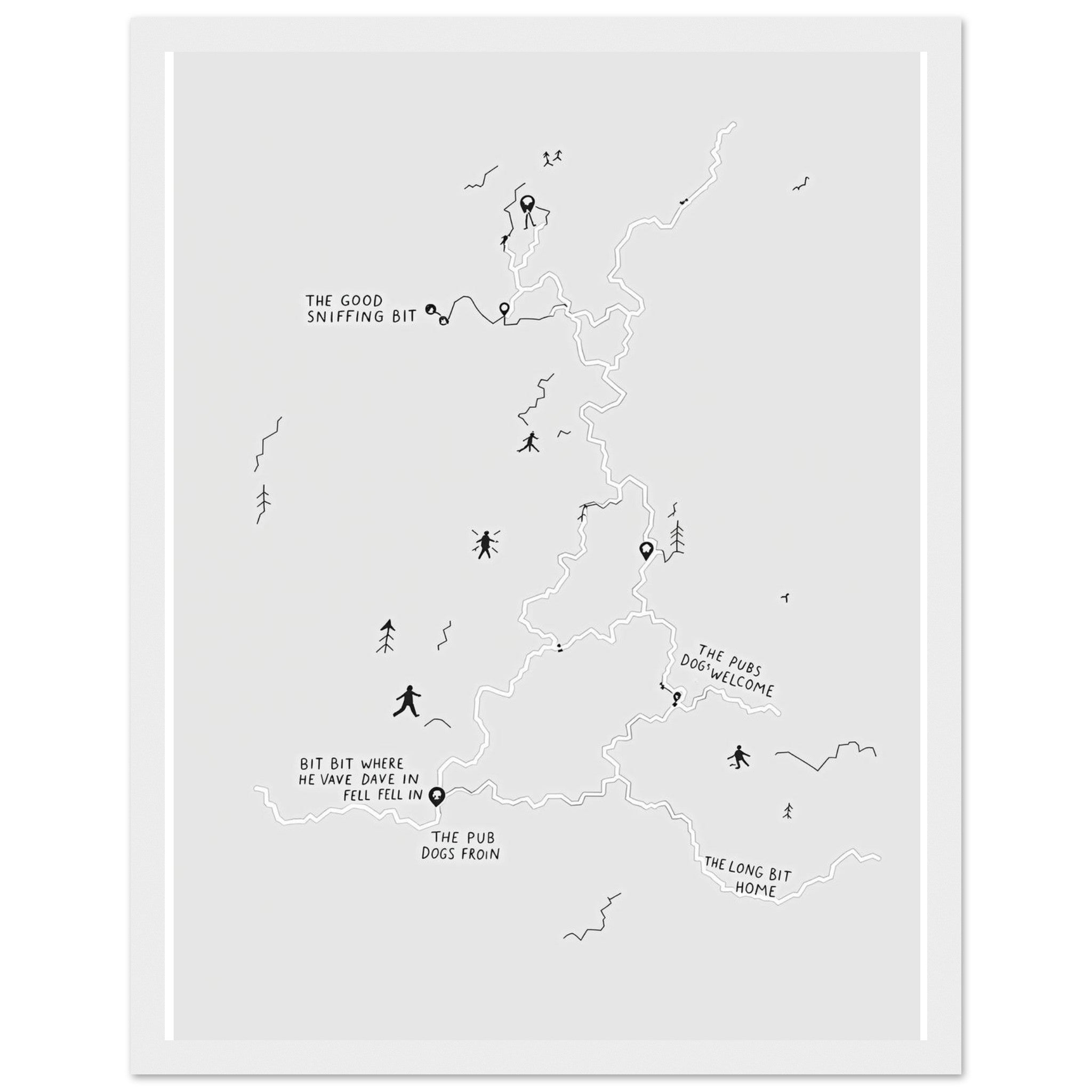 Dog Walker Os Map Spoof Wall Art Ready to Hang UK Framed Art Print — detail view | Wild Thread Co