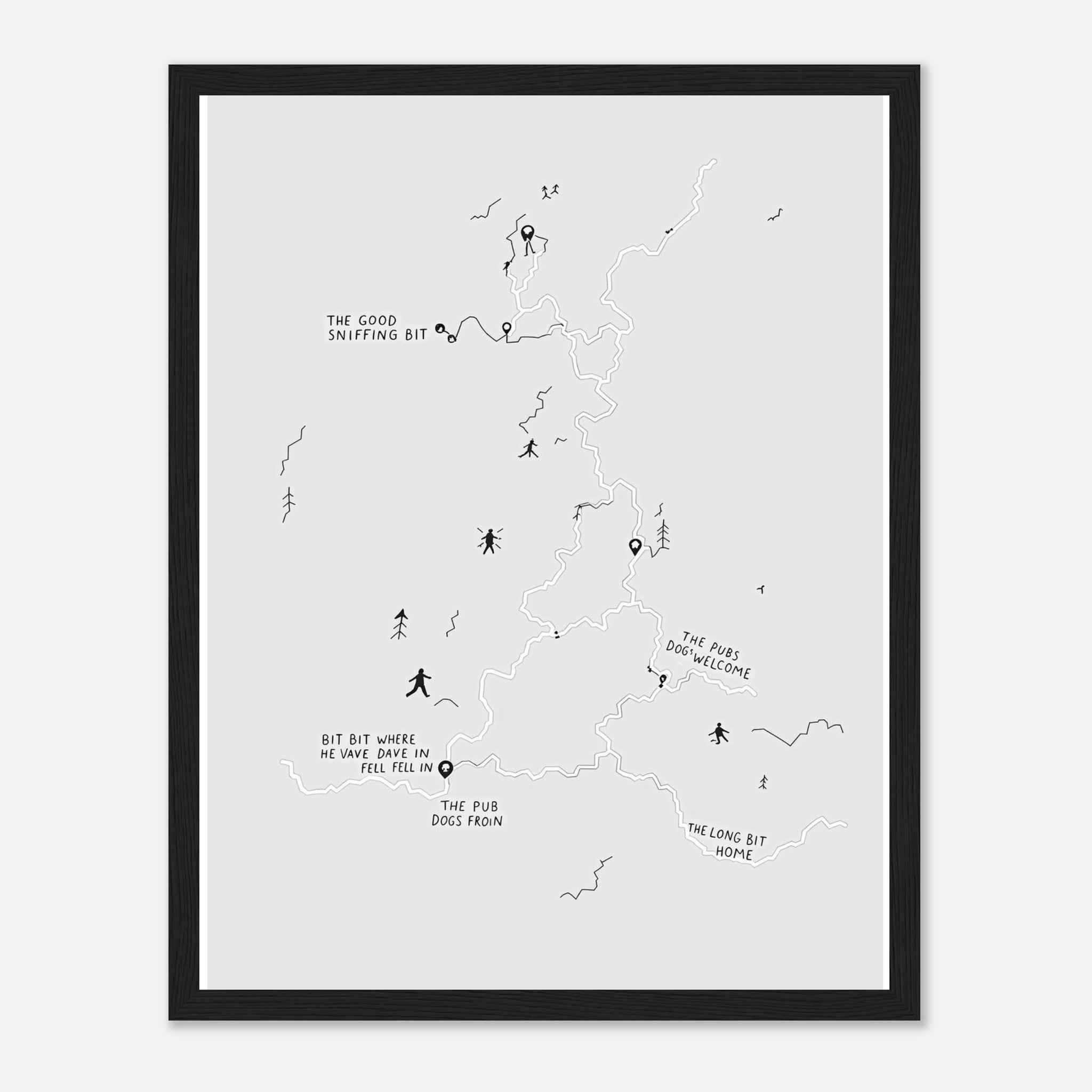 Dog Walker Os Map Spoof Wall Art Ready to Hang UK Framed Art Print — detail view | Wild Thread Co