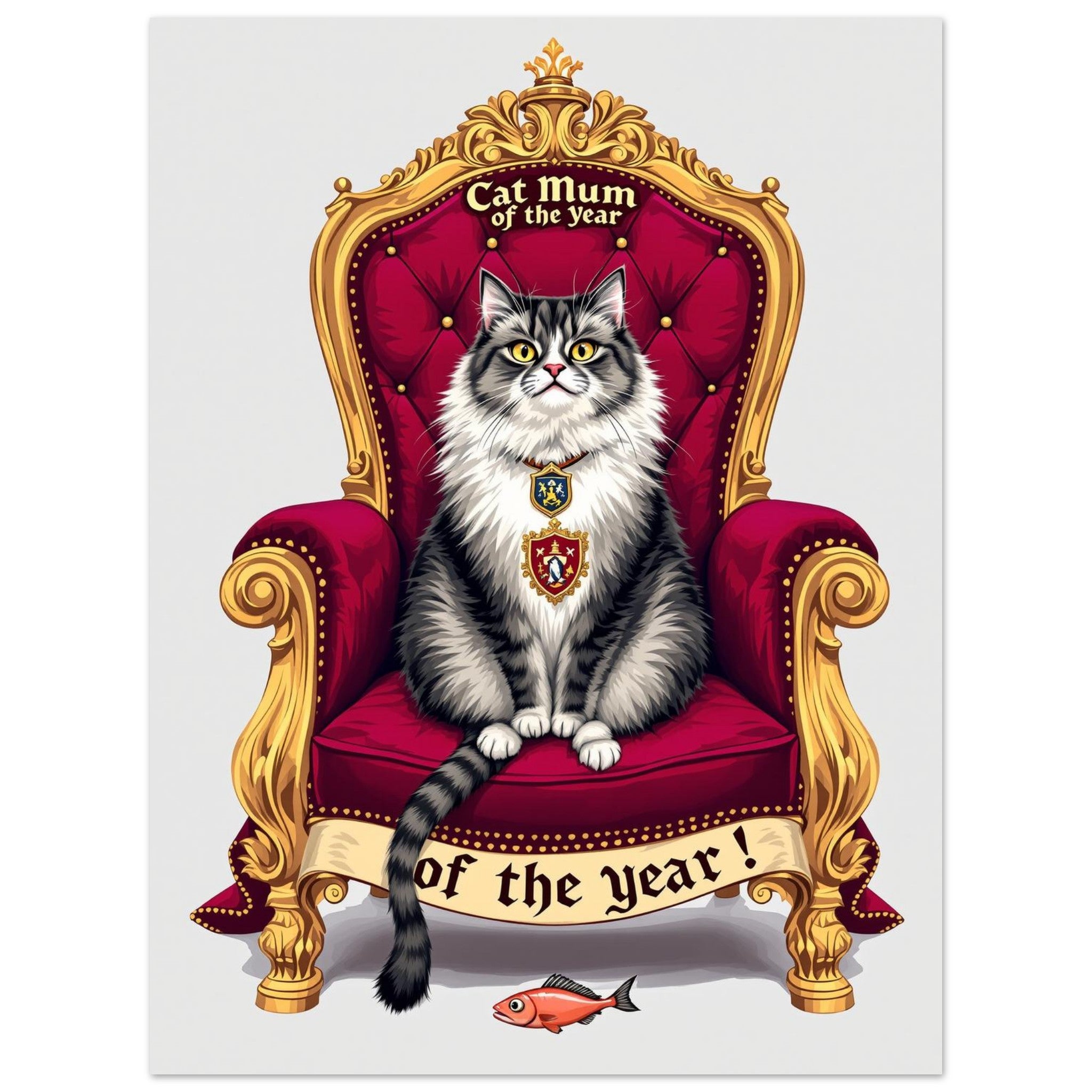 Cat Mum of the Year Royal Portrait Art Wall Art UK Art Art Print Art Print — detail view | Wild Thread Co