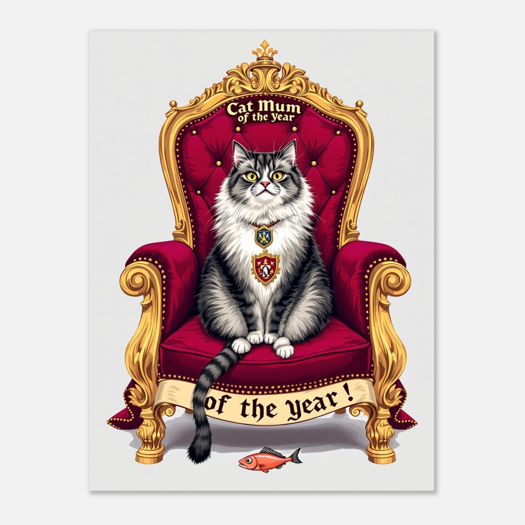 Cat Mum of the Year Royal Portrait Art Wall Art UK Art Art Print Art Print — detail view | Wild Thread Co