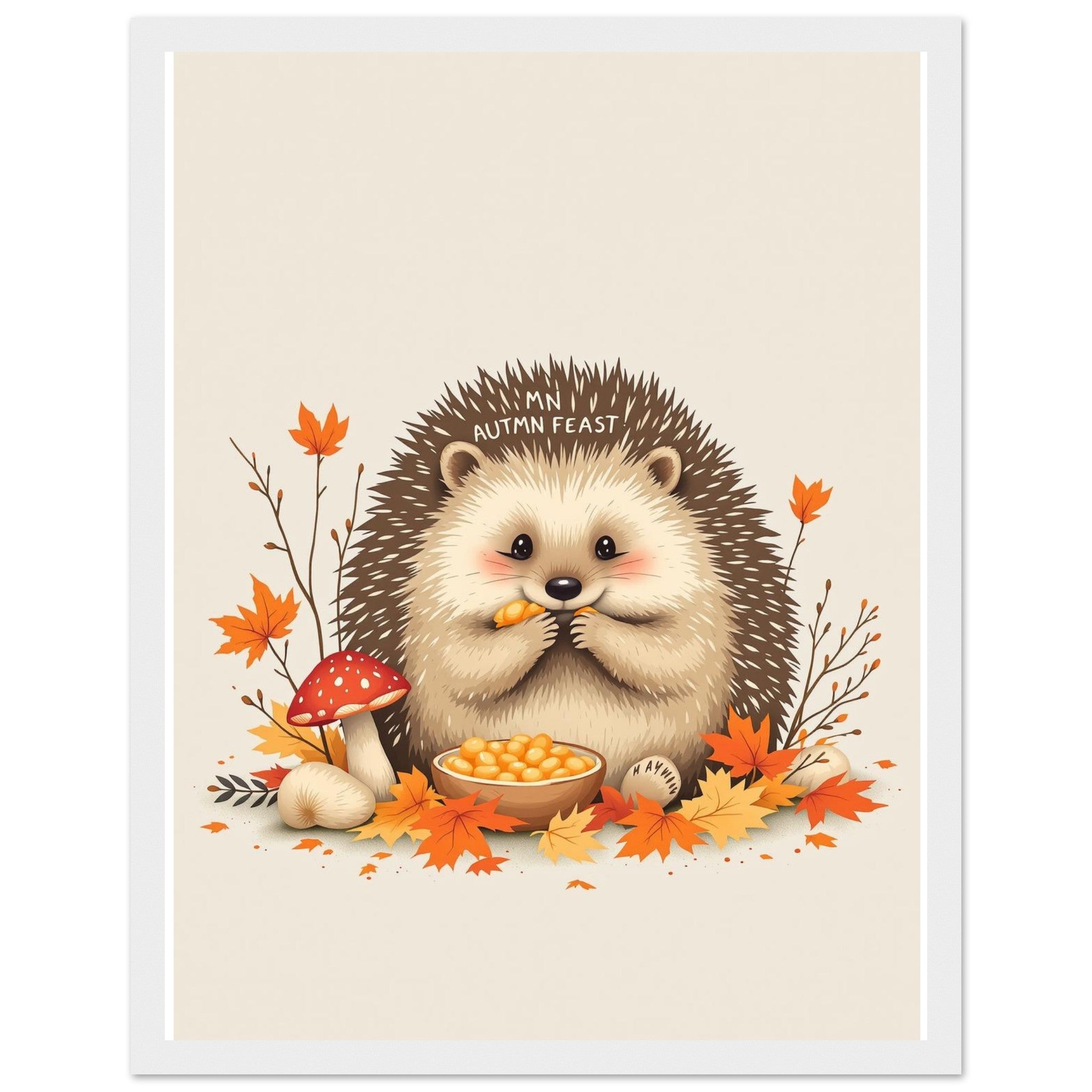Hedgehog Autumn Feast Wall Art Ready to Hang UK Framed Print H Framed Art Print — detail view | Wild Thread Co