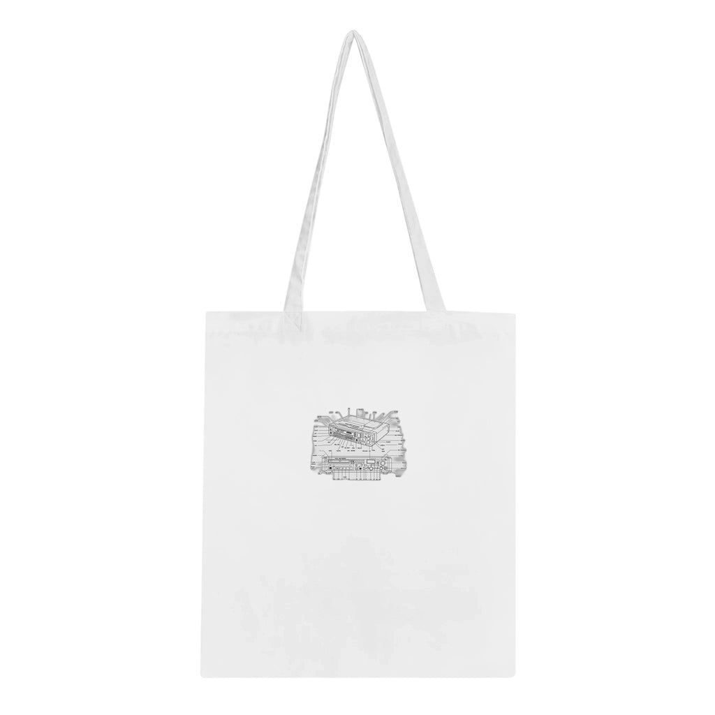 Minidisc Player Technical Illustration Cotton Shopper UK Tote Bag — detail view | Wild Thread Co