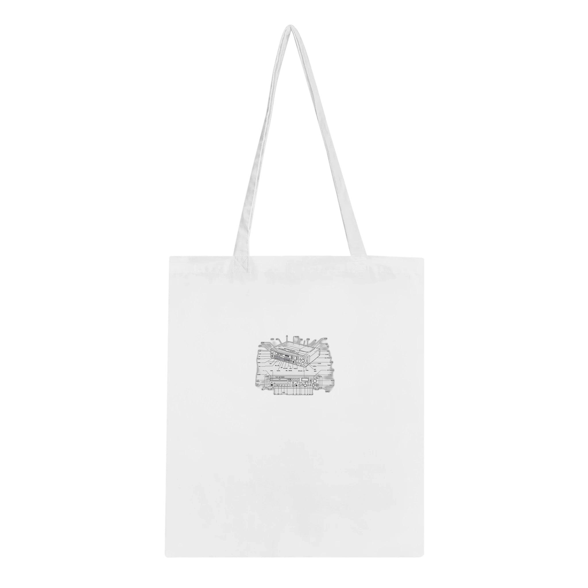 Minidisc Player Technical Illustration Cotton Shopper UK Tote Bag — detail view | Wild Thread Co