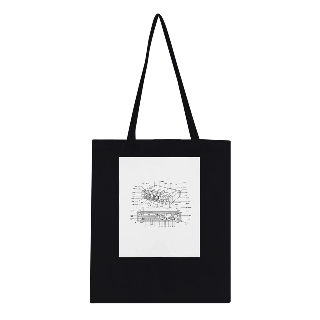 Minidisc Player Technical Illustration Cotton Shopper UK Tote Bag — detail view | Wild Thread Co