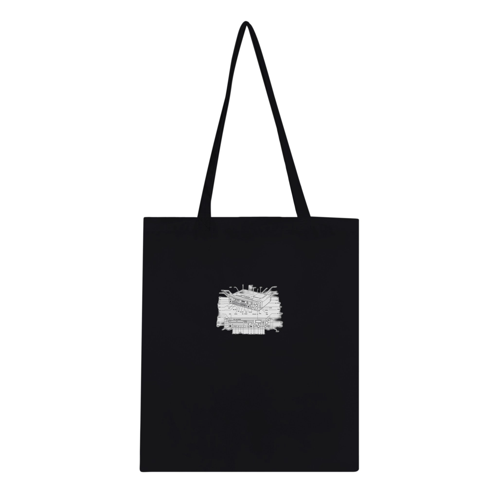 Minidisc Player Technical Illustration Cotton Shopper UK Tote Bag — detail view | Wild Thread Co