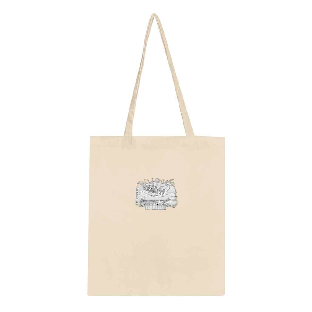Minidisc Player Technical Illustration Cotton Shopper UK Tote Bag — detail view | Wild Thread Co