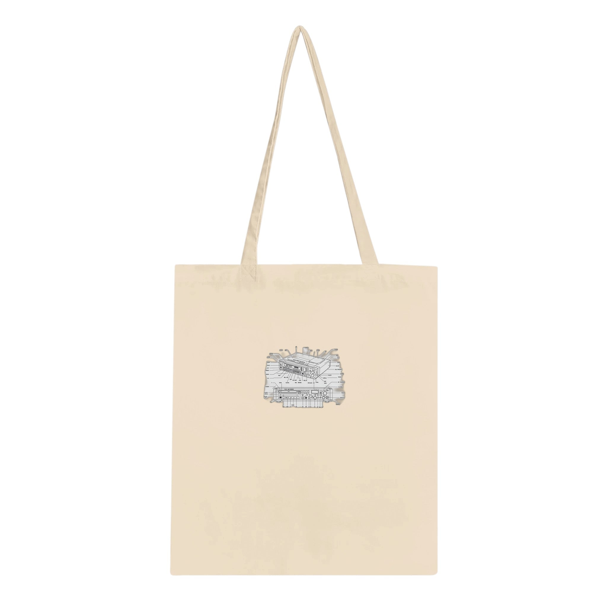 Minidisc Player Technical Illustration Cotton Shopper UK Tote Bag — detail view | Wild Thread Co