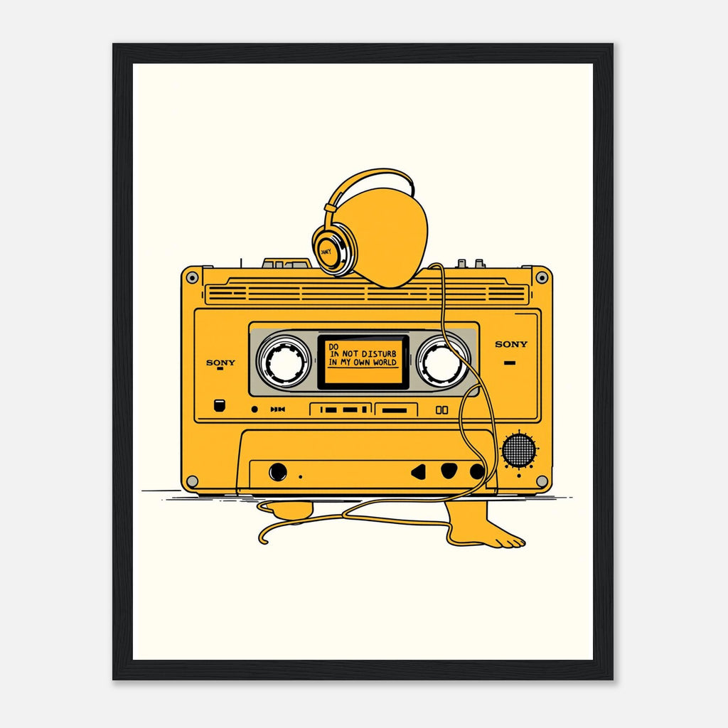 Walkman Introvert Cable Figure Framed Print Wall Art Ready to Hang UK Framed Art Print — detail view | Wild Thread Co
