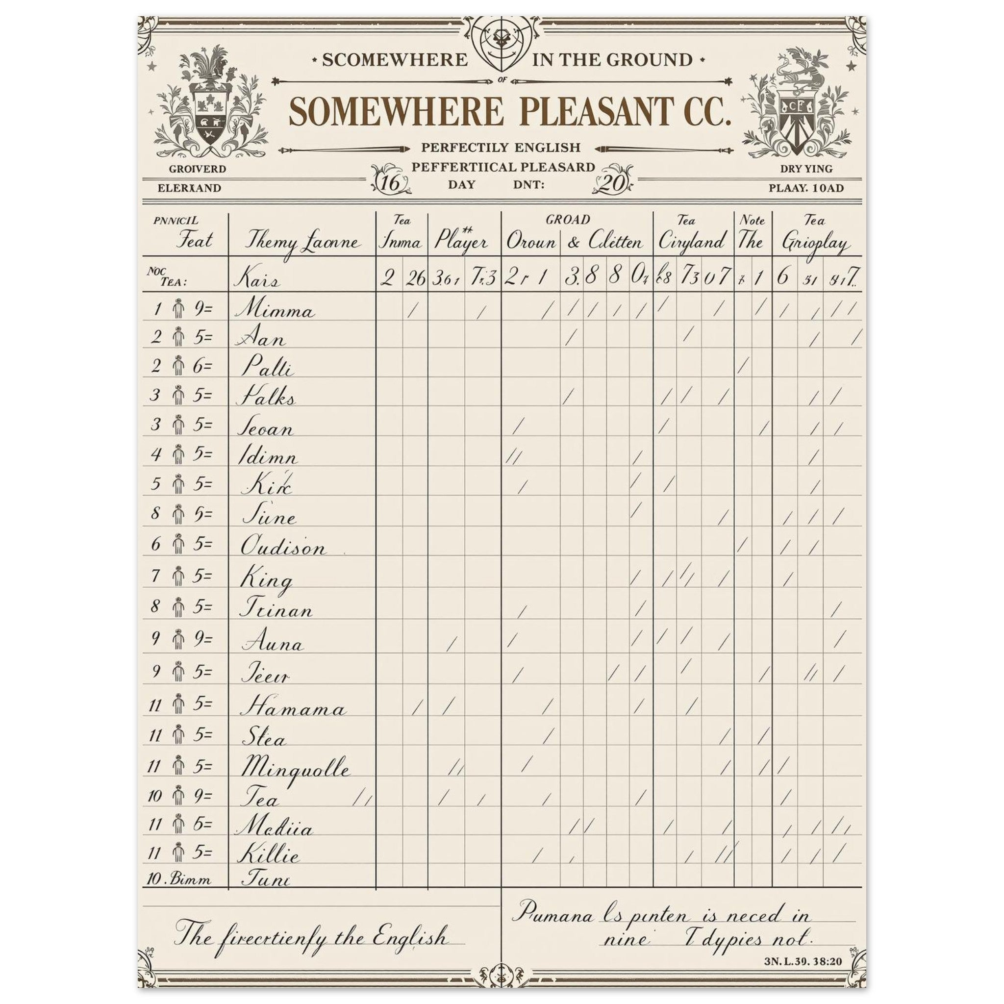 Edwardian Cricket Scorecard Art Wall Art UK Art UK Gift Art Print Poster Wall Ar Art Print — detail view | Wild Thread Co