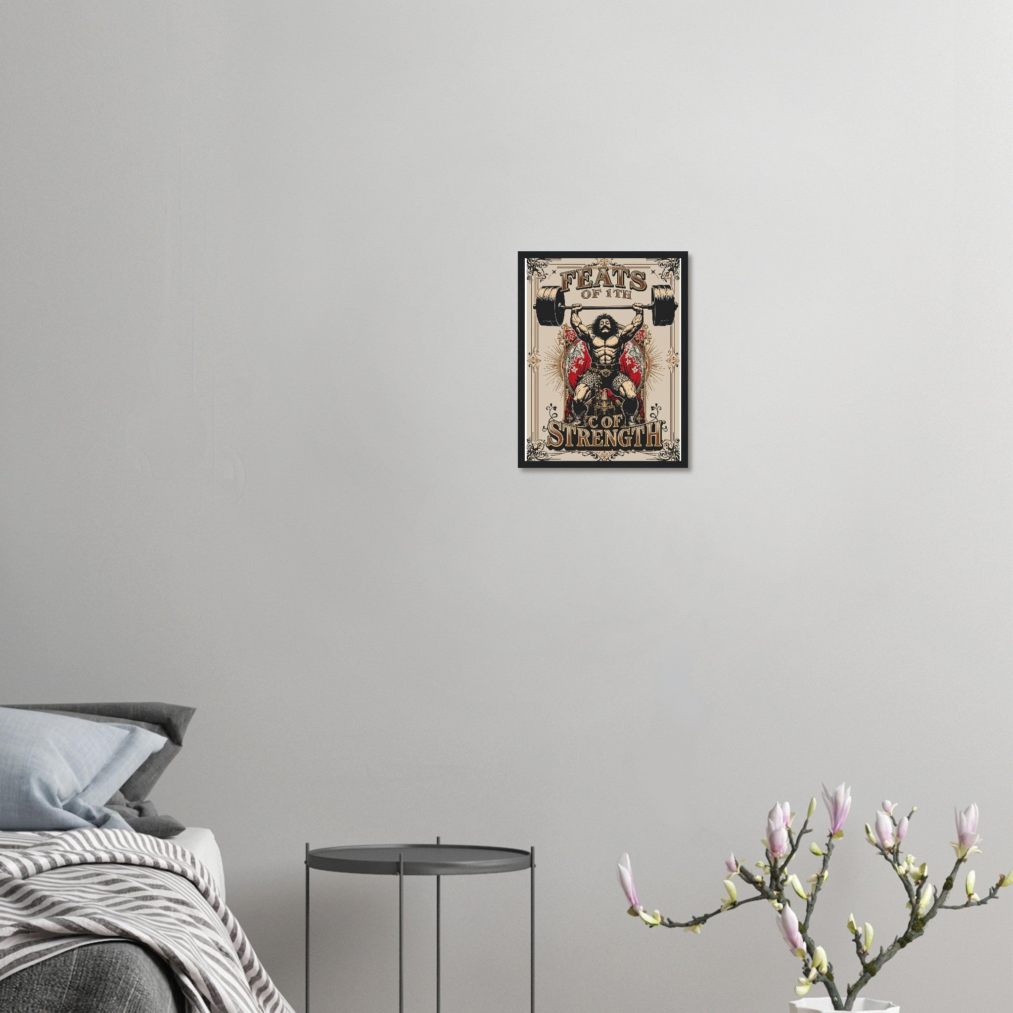 Victorian Circus Strongman Wall Art Ready to Hang UK Framed Art Print — detail view | Wild Thread Co