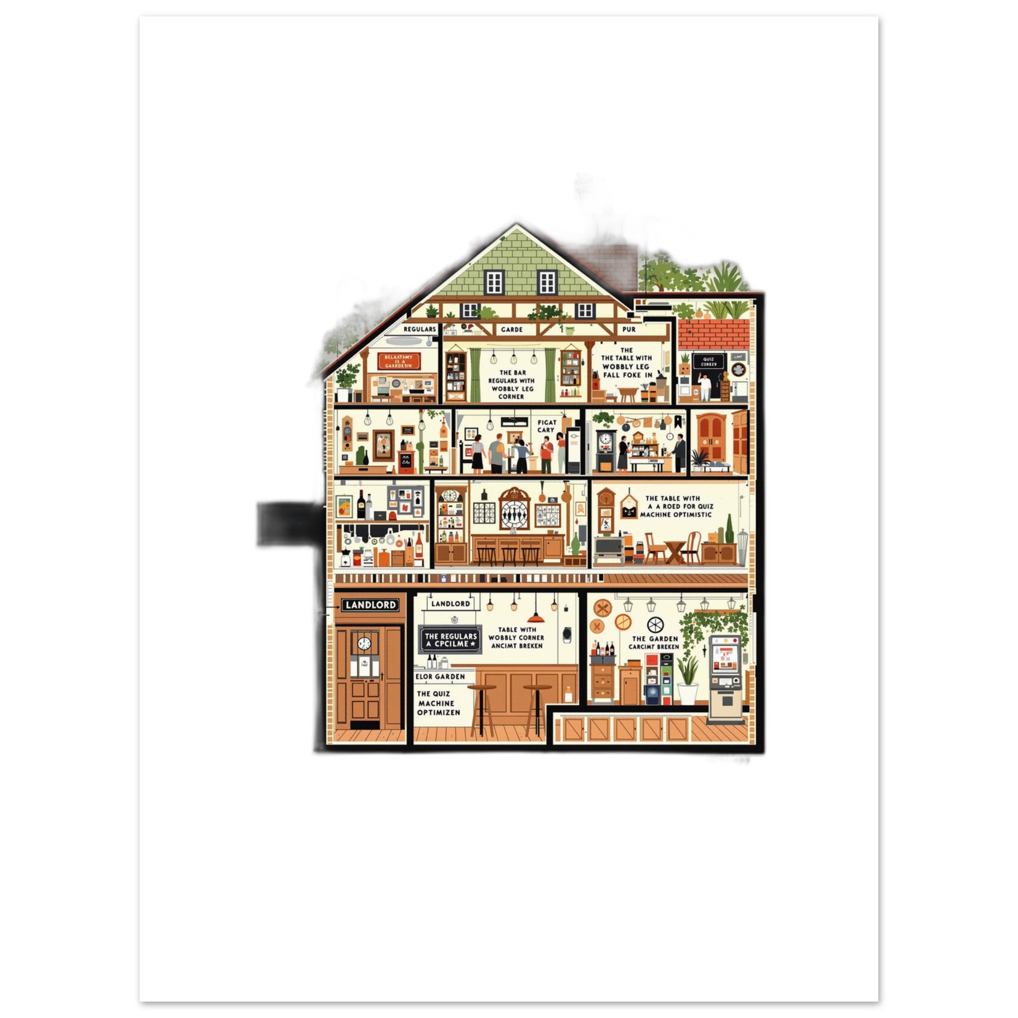 British Pub Anatomy Diagram Art Wall Art UK Art UK Gift Art Print Poster Wall Ar Art Print — detail view | Wild Thread Co