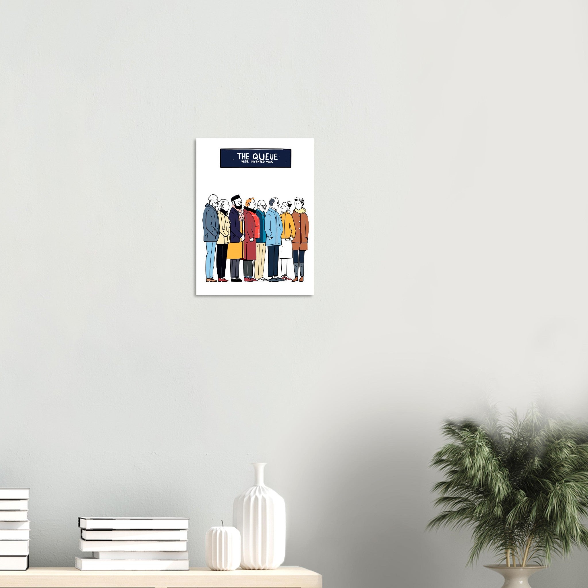 The Queue British Humour A1 Art Wall Art UK Art UK Gift Art Print Poster Wall Ar Art Print — detail view | Wild Thread Co