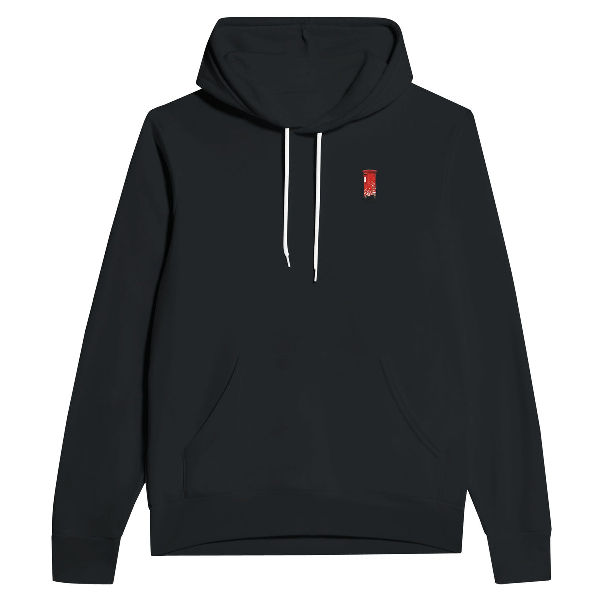 Red Postbox In The Rain Hoodie Pullover Unisex Cotton UK Hoodie — detail view | Wild Thread Co