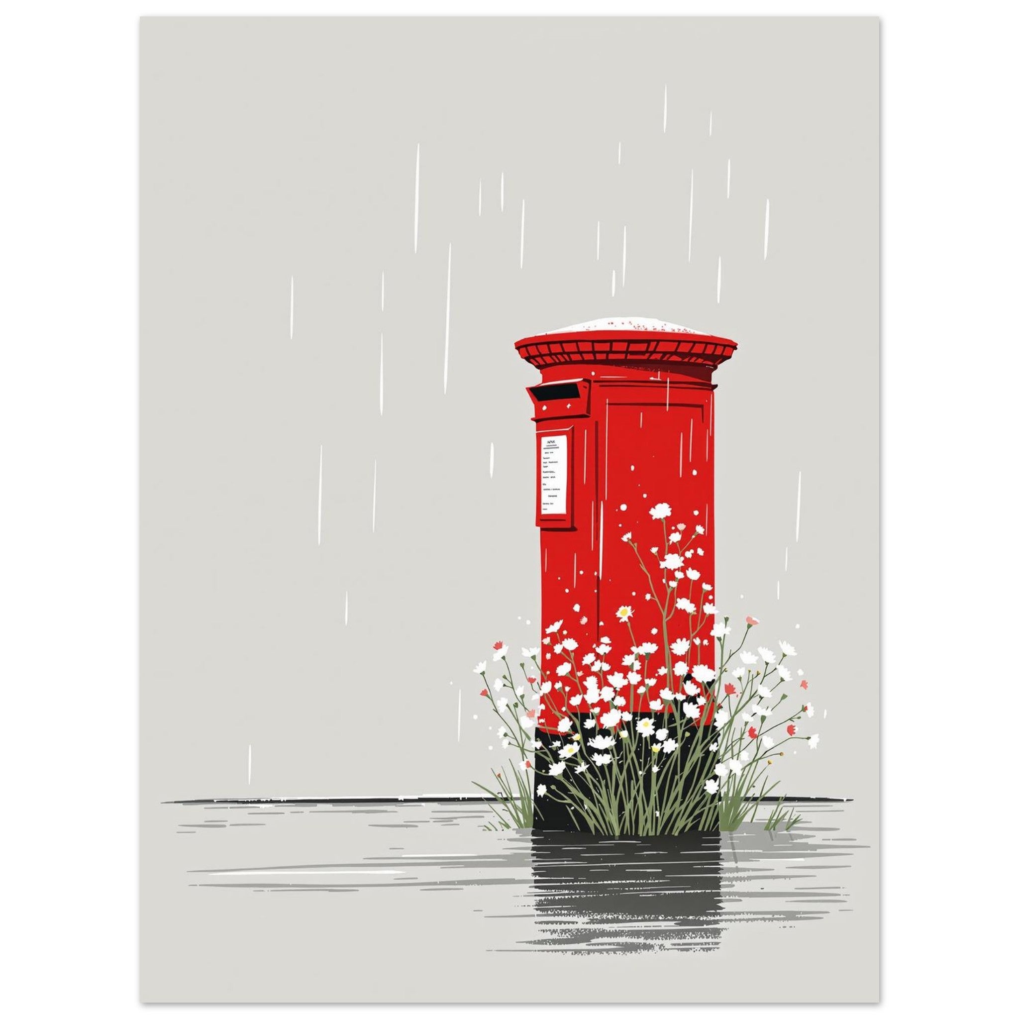 Red Postbox in Rain British Icon A1 Art UK Art Wall UK Gift Art Art Print Poster Art Print — detail view | Wild Thread Co