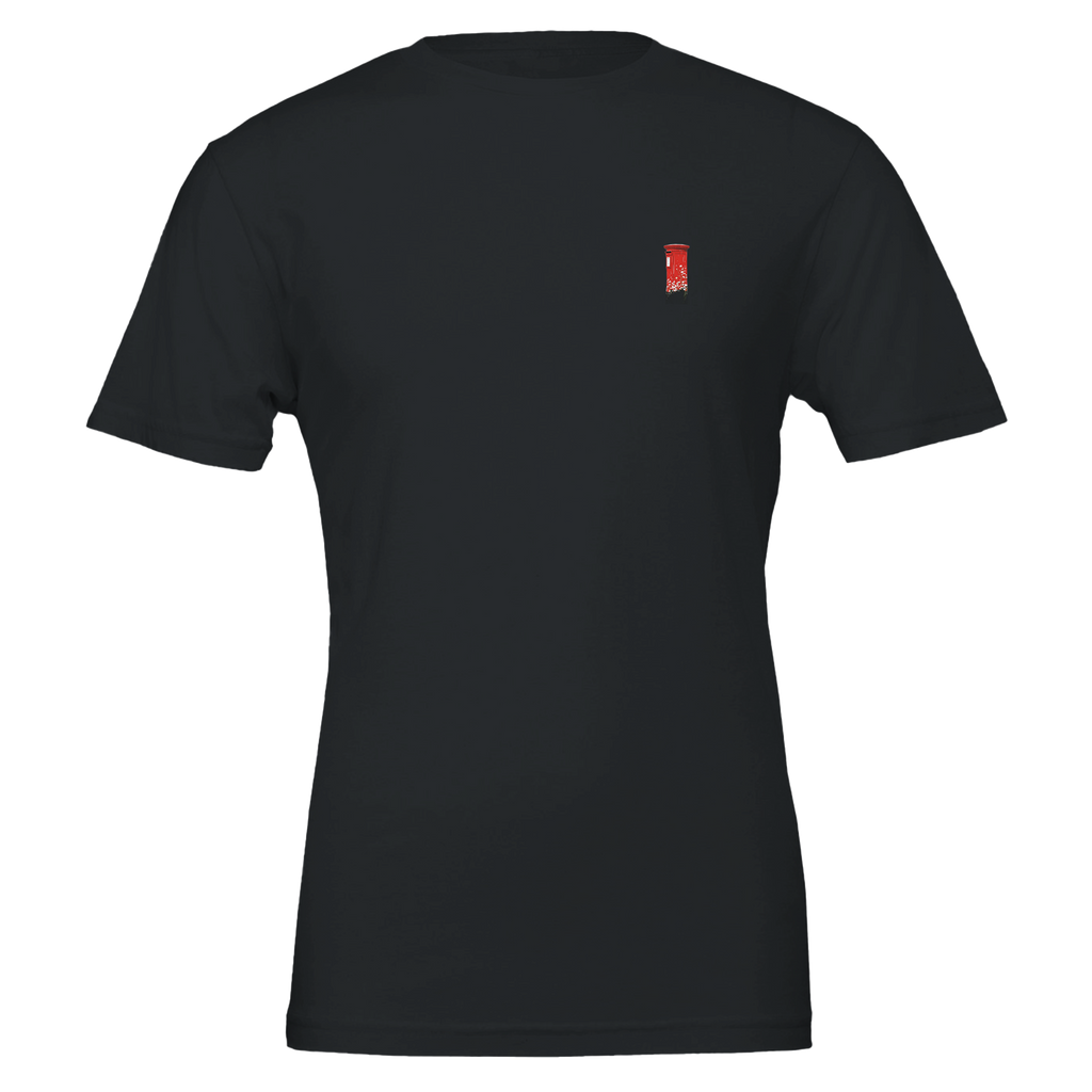 Red Postbox In The Rain T-Shirt Unisex Cotton Tee UK T-Shirt — detail view | Wild Thread Co