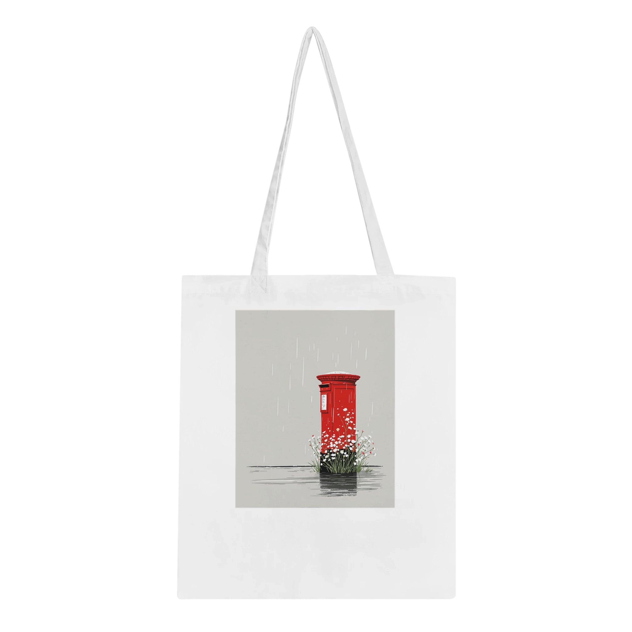 Red Postbox In The Rain Tote Bag Cotton Shopper UK Tote Bag — detail view | Wild Thread Co