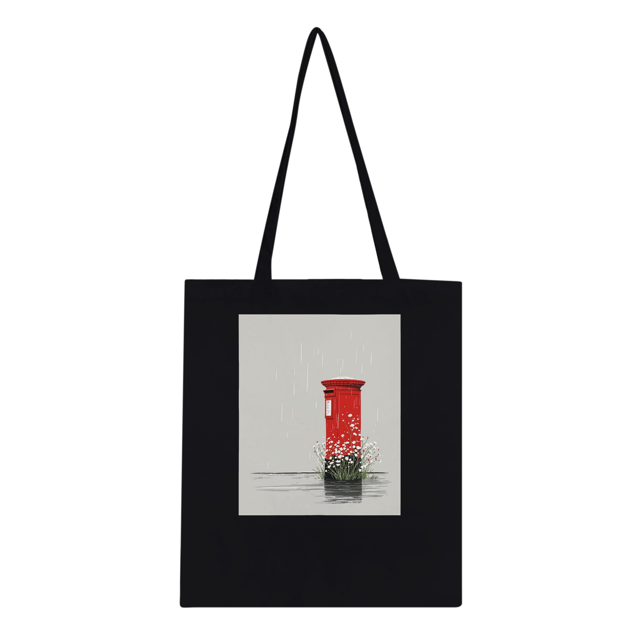 Red Postbox In The Rain Tote Bag Cotton Shopper UK Tote Bag — detail view | Wild Thread Co