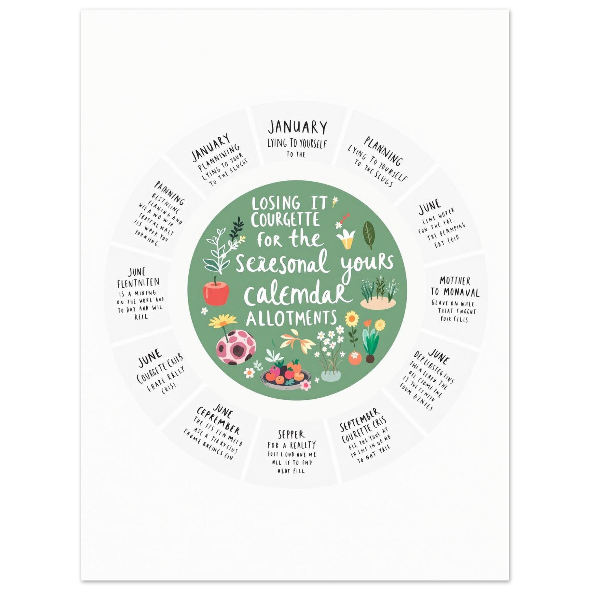 Allotment Calendar A1 Gardening Gift UK Vegetable Grower Art Wall A Art Print Po Art Print — detail view | Wild Thread Co