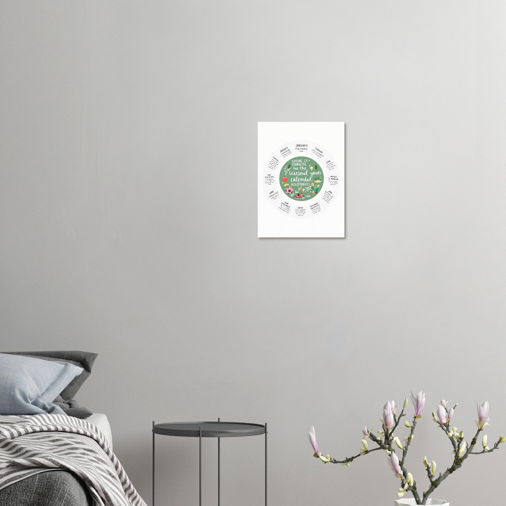 Allotment Calendar A1 Gardening Gift UK Vegetable Grower Art Wall A Art Print Po Art Print — detail view | Wild Thread Co