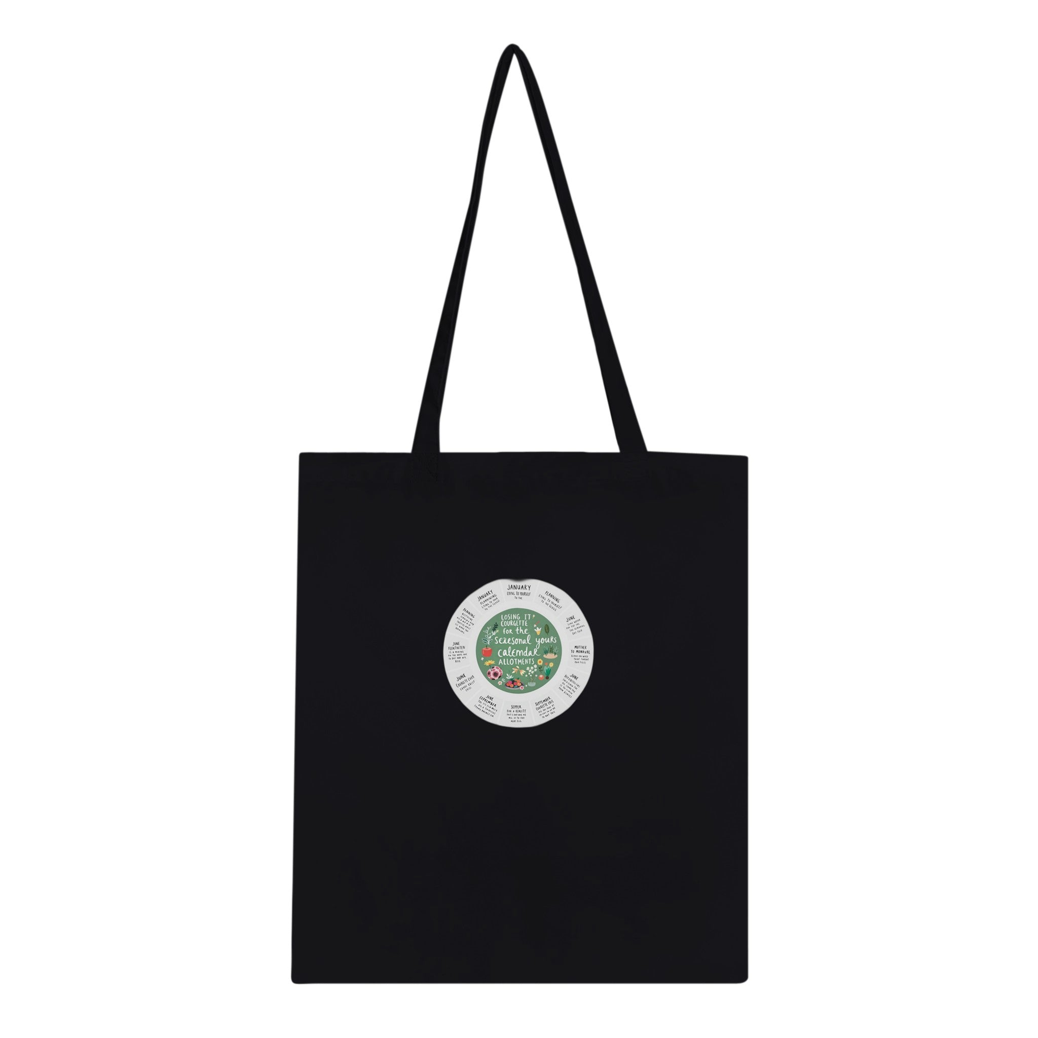 Allotment Circular Seasonal Calendar Cotton Shopper UK Tote Bag U Tote Bag — detail view | Wild Thread Co