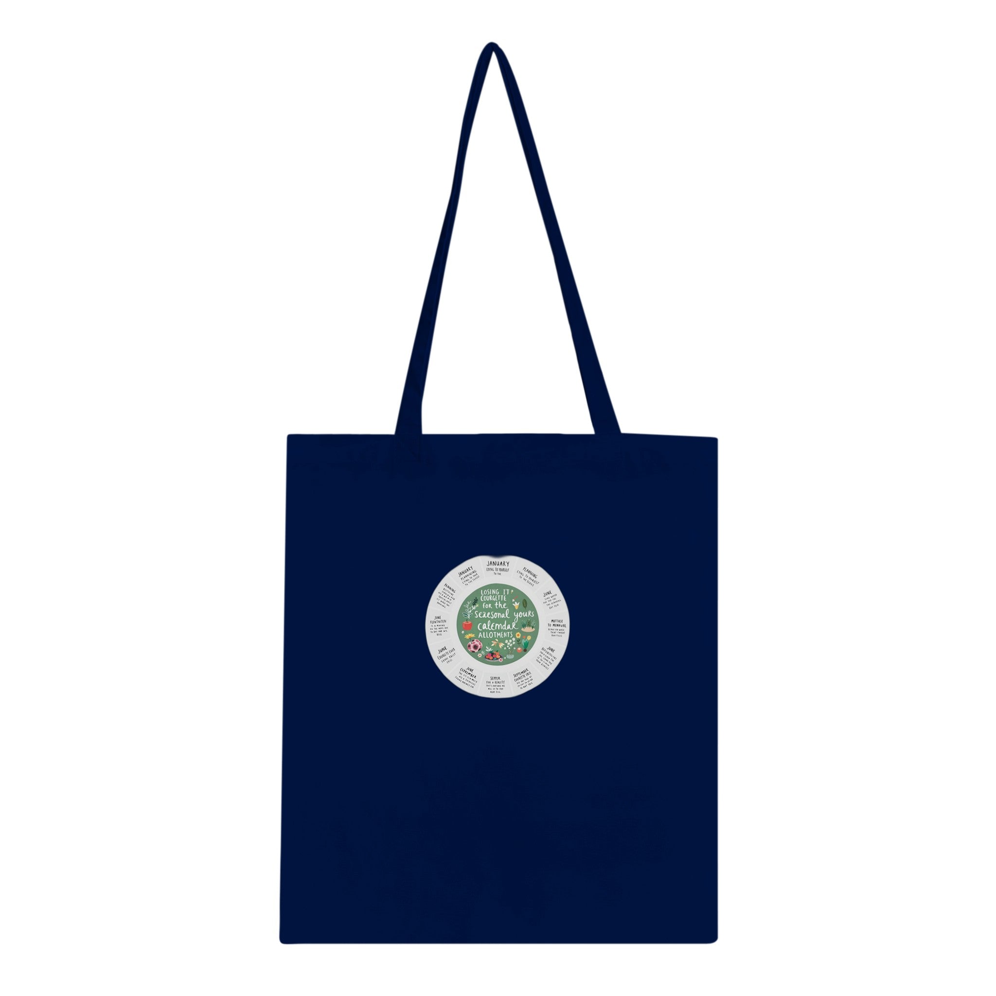 Allotment Circular Seasonal Calendar Cotton Shopper UK Tote Bag U Tote Bag — detail view | Wild Thread Co