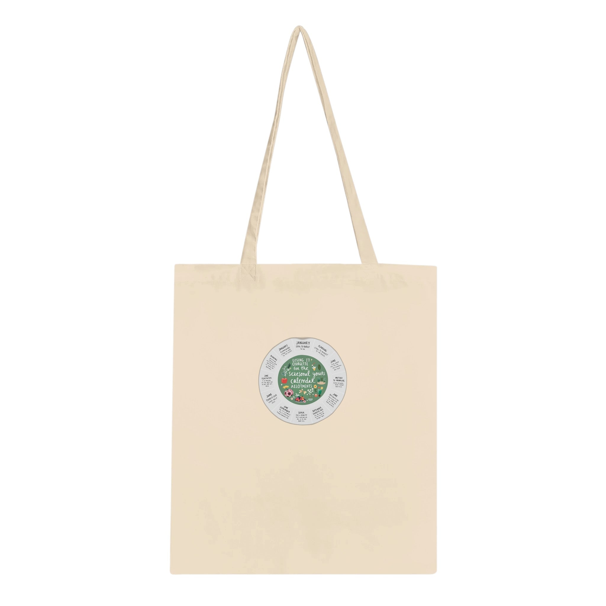 Allotment Circular Seasonal Calendar Cotton Shopper UK Tote Bag U Tote Bag — detail view | Wild Thread Co