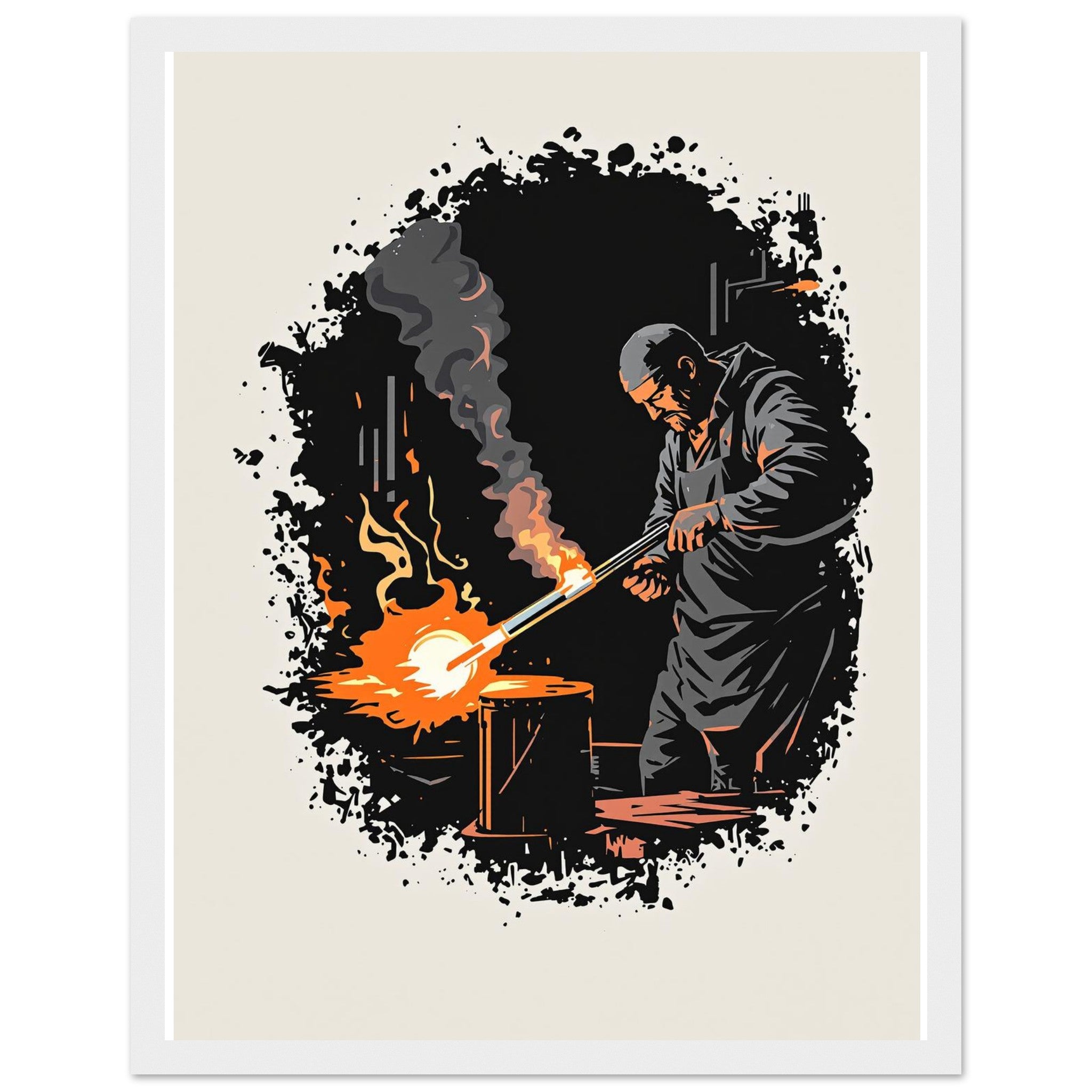 Glass Blower Craft Workshop Wall Art Ready to Hang UK Framed Art Print — detail view | Wild Thread Co