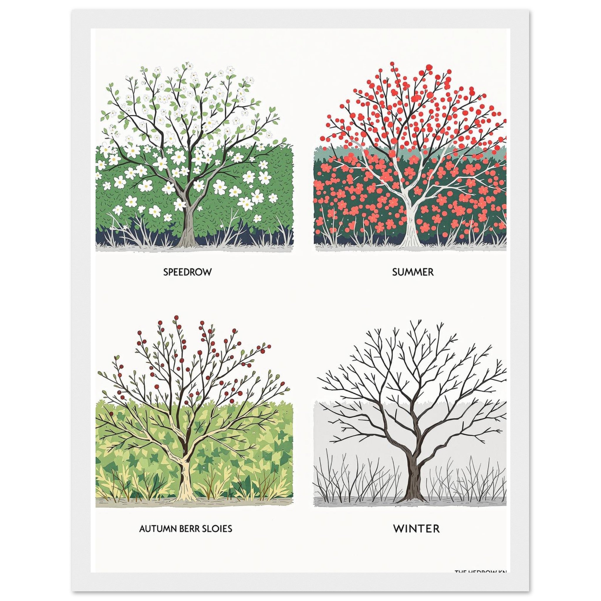 Hedgerow Four Seasons Panels Wall Art Ready to Hang UK Framed Art Print — detail view | Wild Thread Co