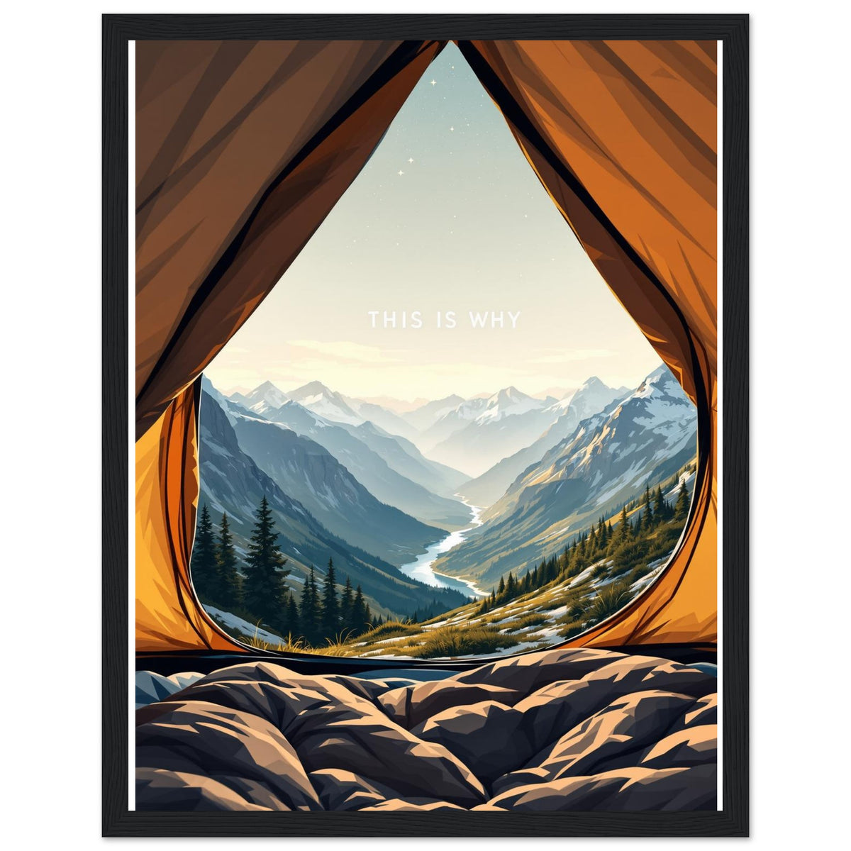 Tent Doorway Mountain Morning Wall Art Ready to Hang UK Gift Framed Framed Art Print — detail view | Wild Thread Co