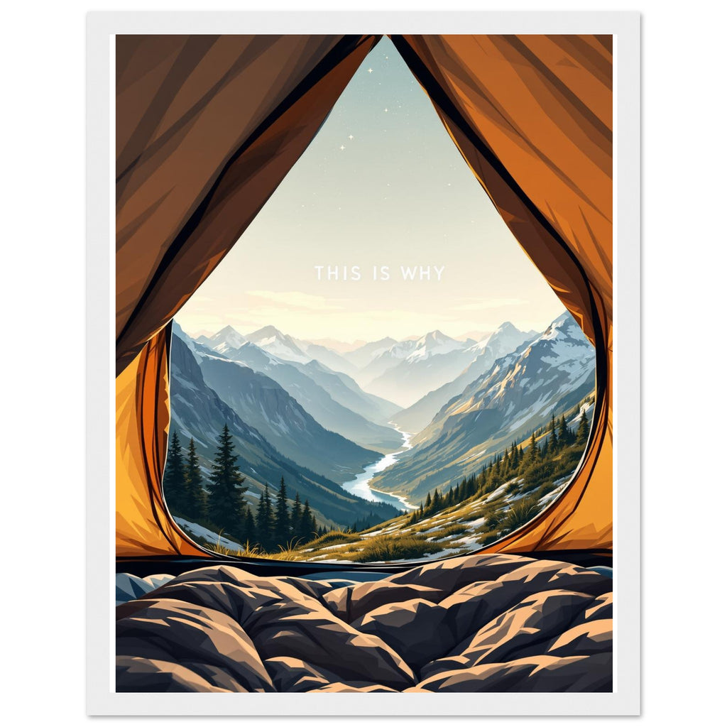 Tent Doorway Mountain Morning Wall Art Ready to Hang UK Gift Framed Framed Art Print — detail view | Wild Thread Co