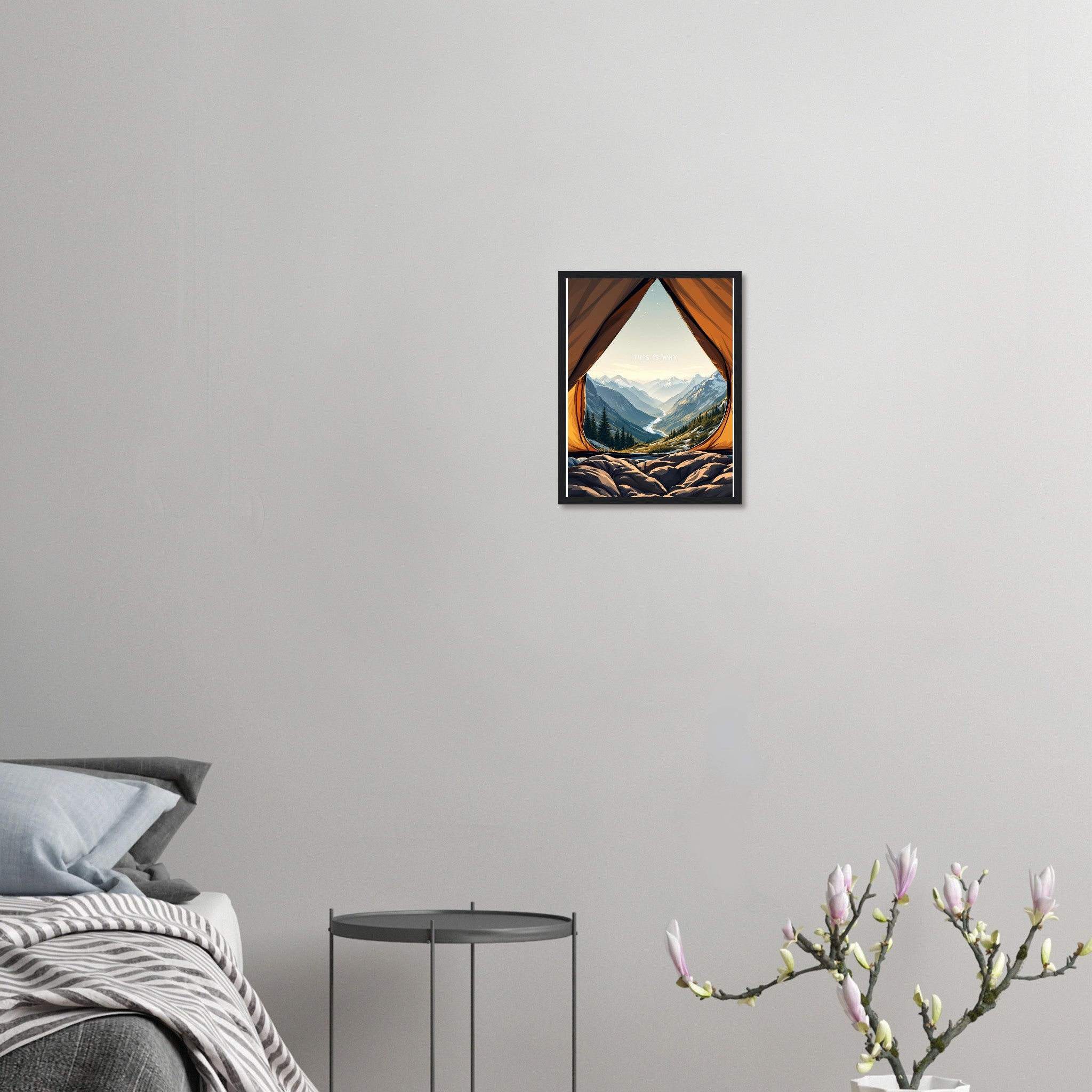Tent Doorway Mountain Morning Wall Art Ready to Hang UK Gift Framed Framed Art Print — detail view | Wild Thread Co