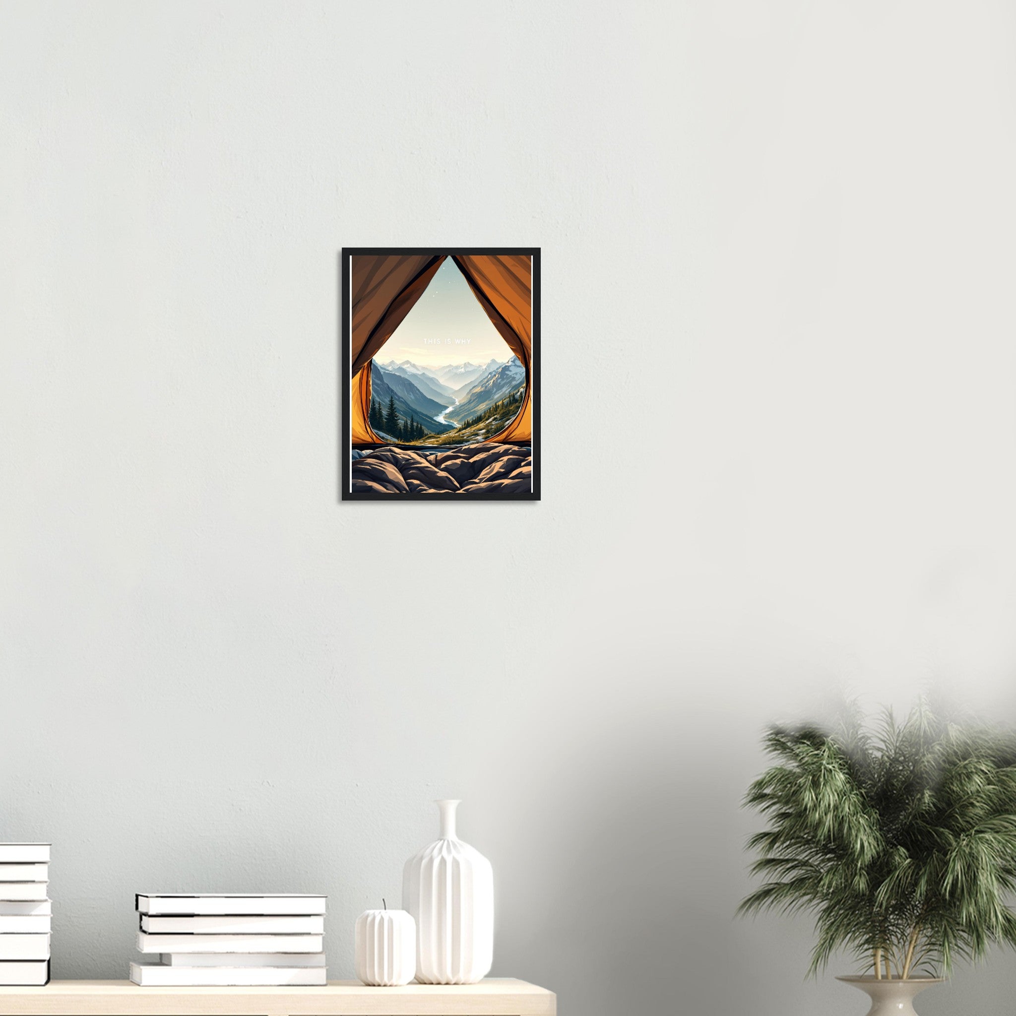 Tent Doorway Mountain Morning Wall Art Ready to Hang UK Gift Framed Framed Art Print — detail view | Wild Thread Co