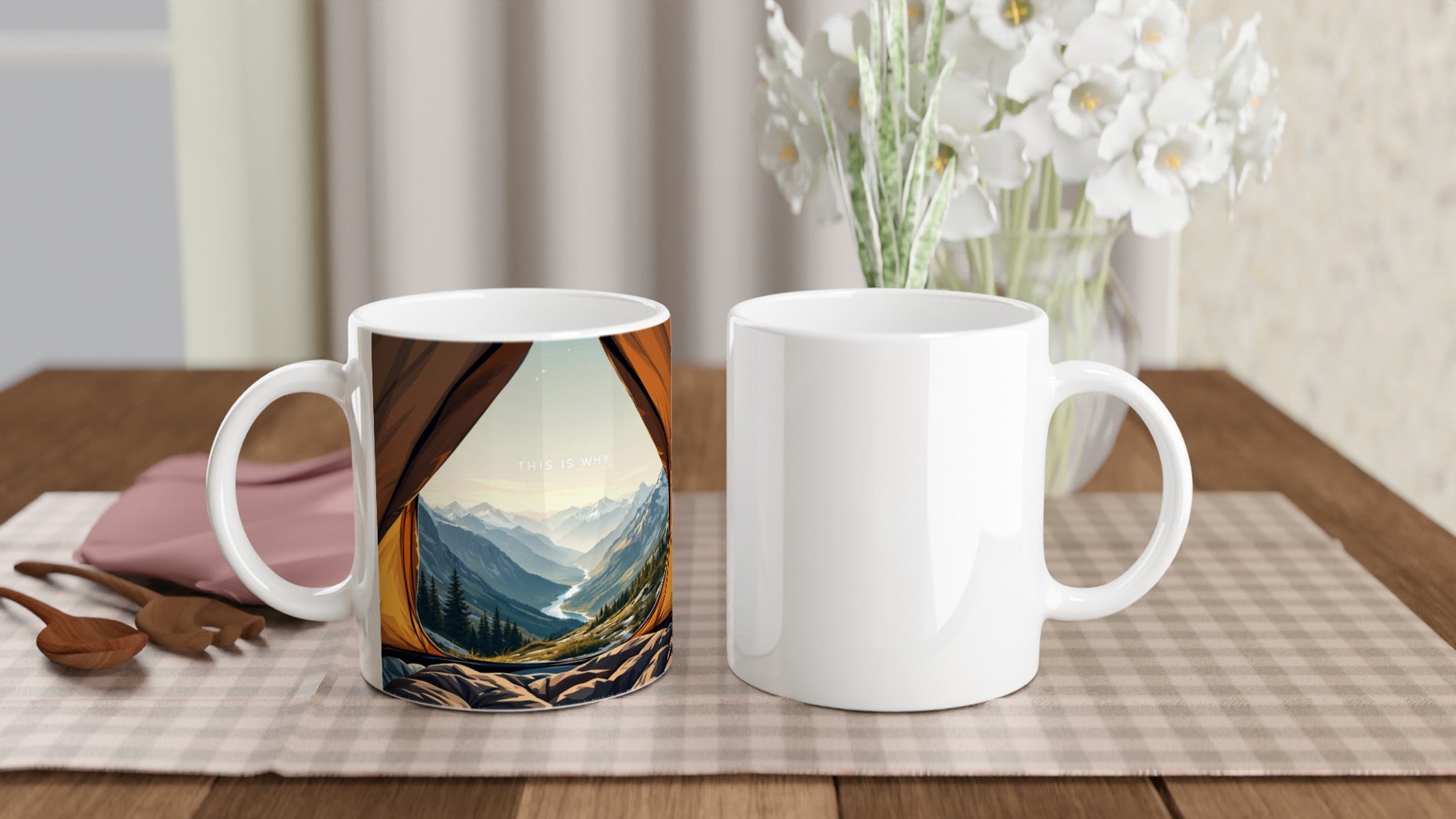 Tent Doorway Mountain Morning Coffee Tea Ceramic 11oz Mug 11o Mug — detail view | Wild Thread Co