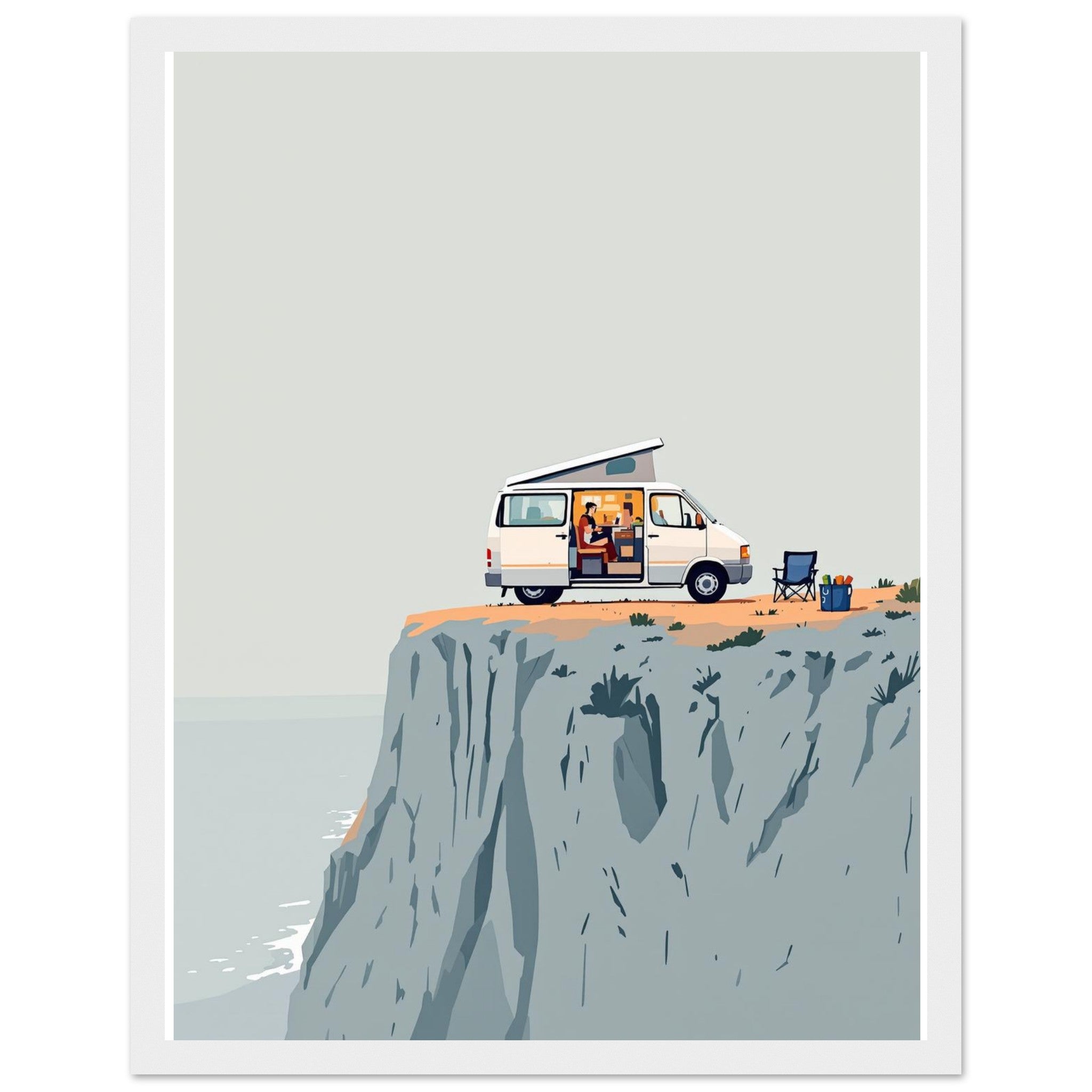 Van Life Clifftop Sea Framed Print Wall Art Ready to Hang UK Framed Art Print — detail view | Wild Thread Co