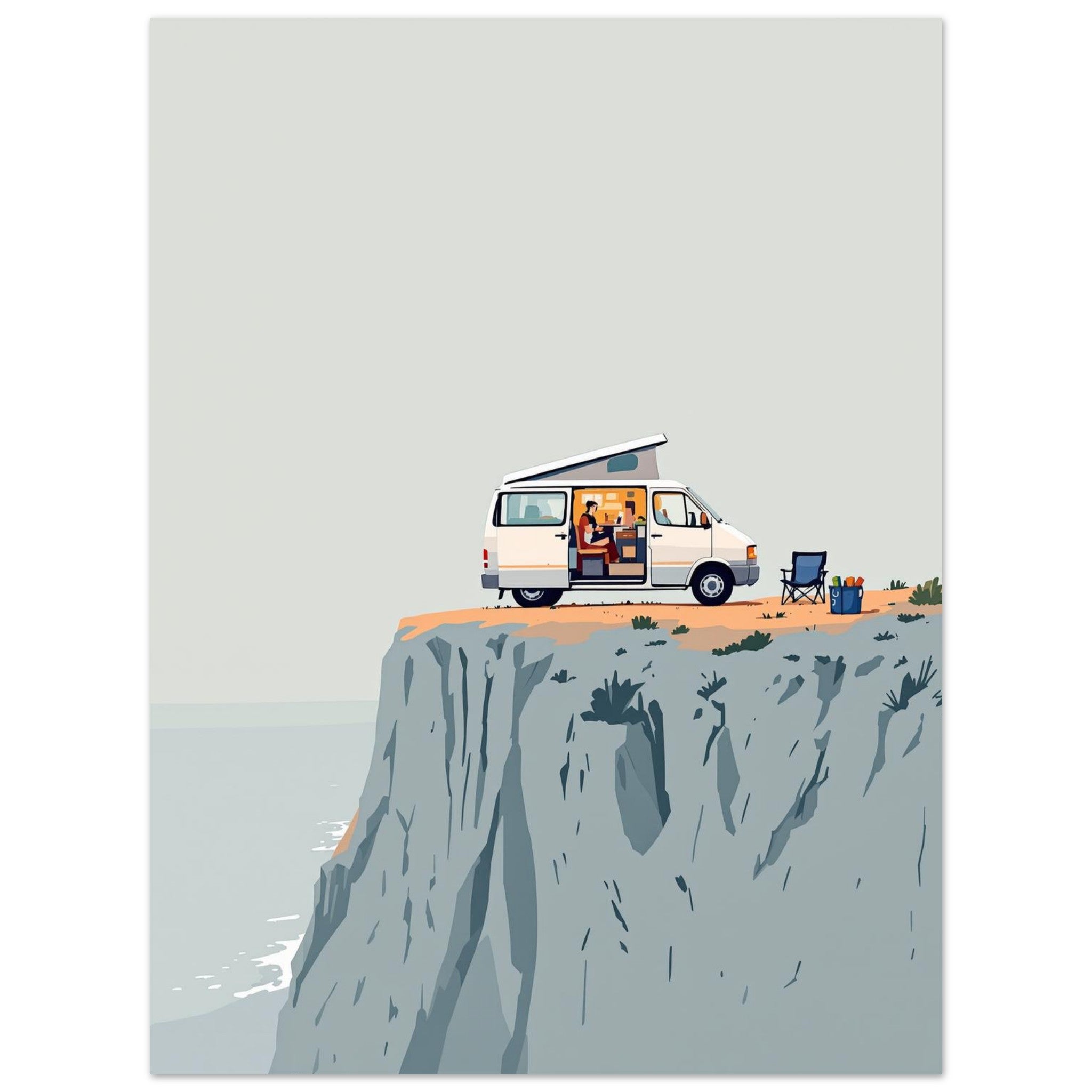 Van Life Clifftop Sea Art Wall Art UK Art Art Print Poster Wall Art UK UK Gift Art Print — detail view | Wild Thread Co