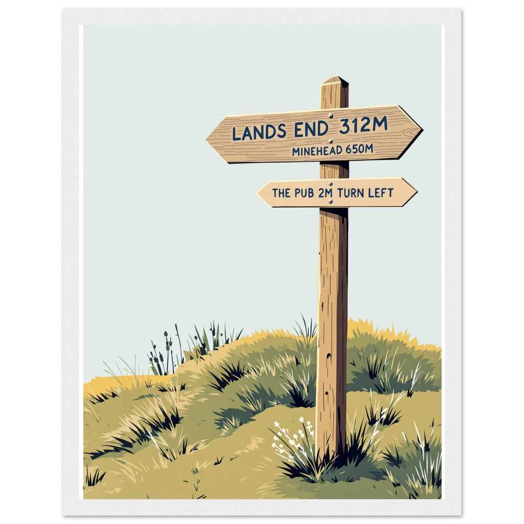 Coastal Path Signpost Humour Framed Print Wall Art Ready to Hang UK Framed Art Print — detail view | Wild Thread Co