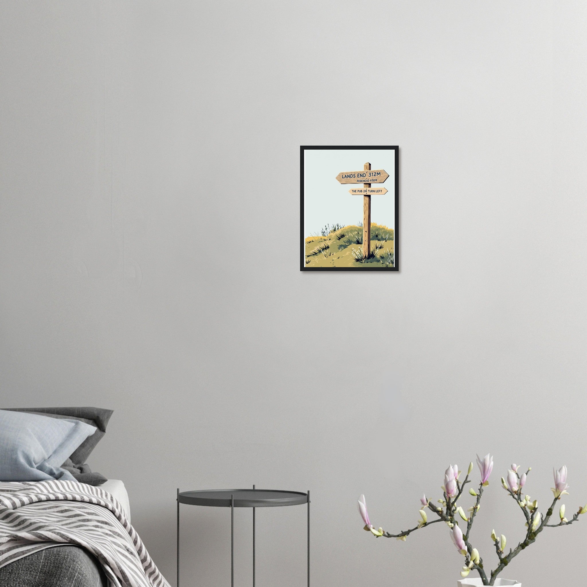 Coastal Path Signpost Humour Framed Print Wall Art Ready to Hang UK Framed Art Print — detail view | Wild Thread Co