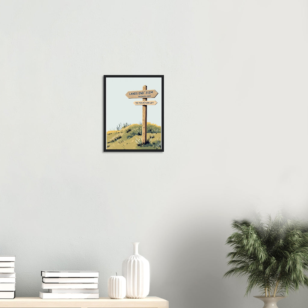 Coastal Path Signpost Humour Framed Print Wall Art Ready to Hang UK Framed Art Print — detail view | Wild Thread Co