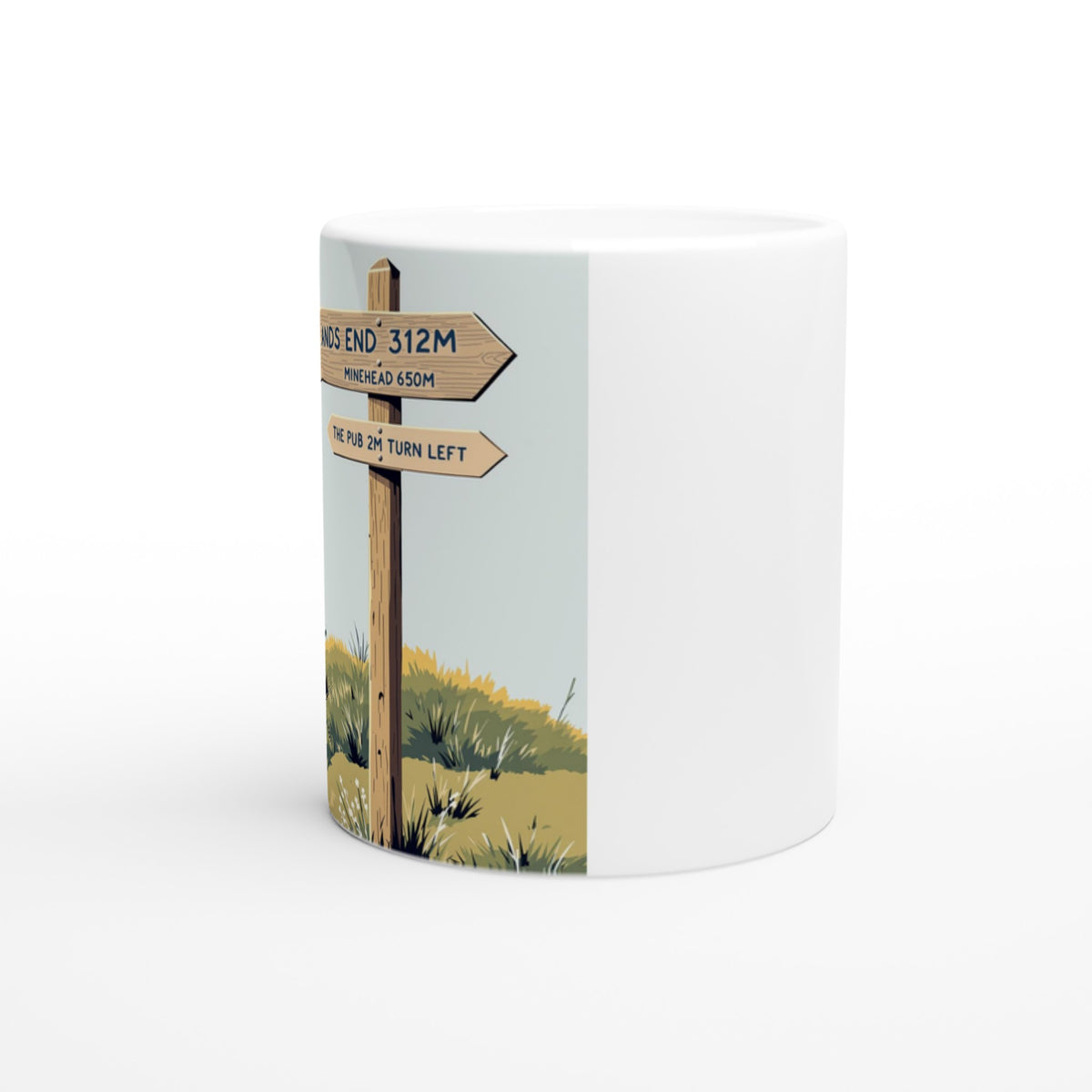 Coastal Path Signpost Humour Coffee Tea Ceramic 11oz Mug — detail view | Wild Thread Co