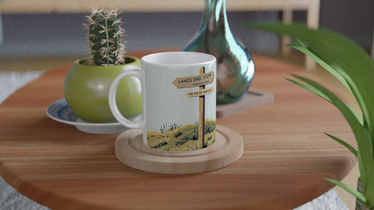 Coastal Path Signpost Humour Coffee Tea Ceramic 11oz Mug — detail view | Wild Thread Co