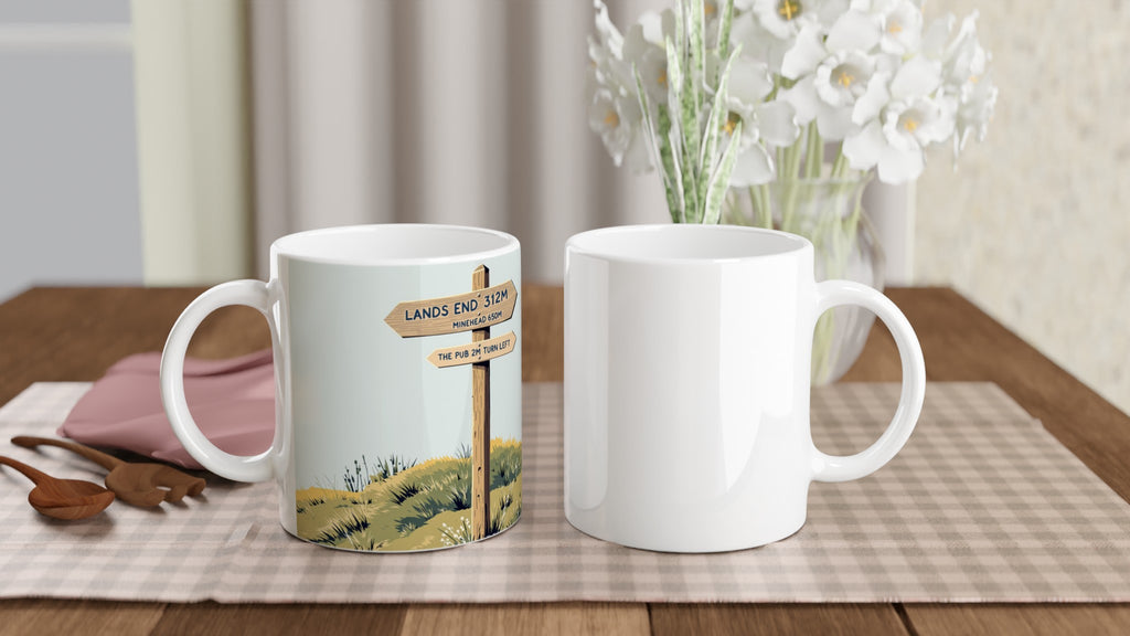 Coastal Path Signpost Humour Coffee Tea Ceramic 11oz Mug — detail view | Wild Thread Co