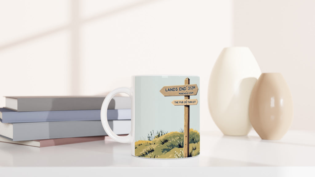 Coastal Path Signpost Humour Coffee Tea Ceramic 11oz Mug — detail view | Wild Thread Co
